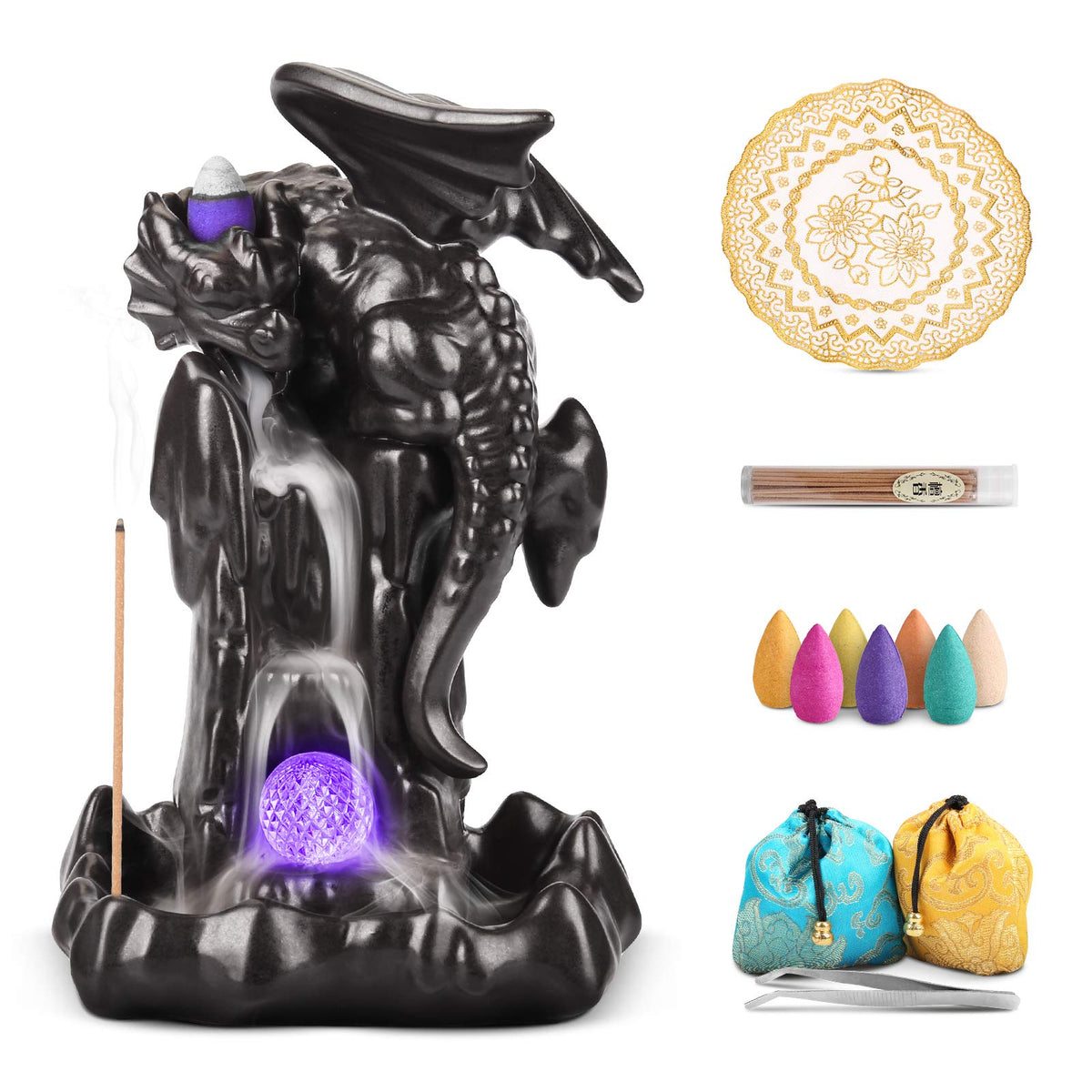 Ceramic Dragon Backflow Incense Holder (Brown)