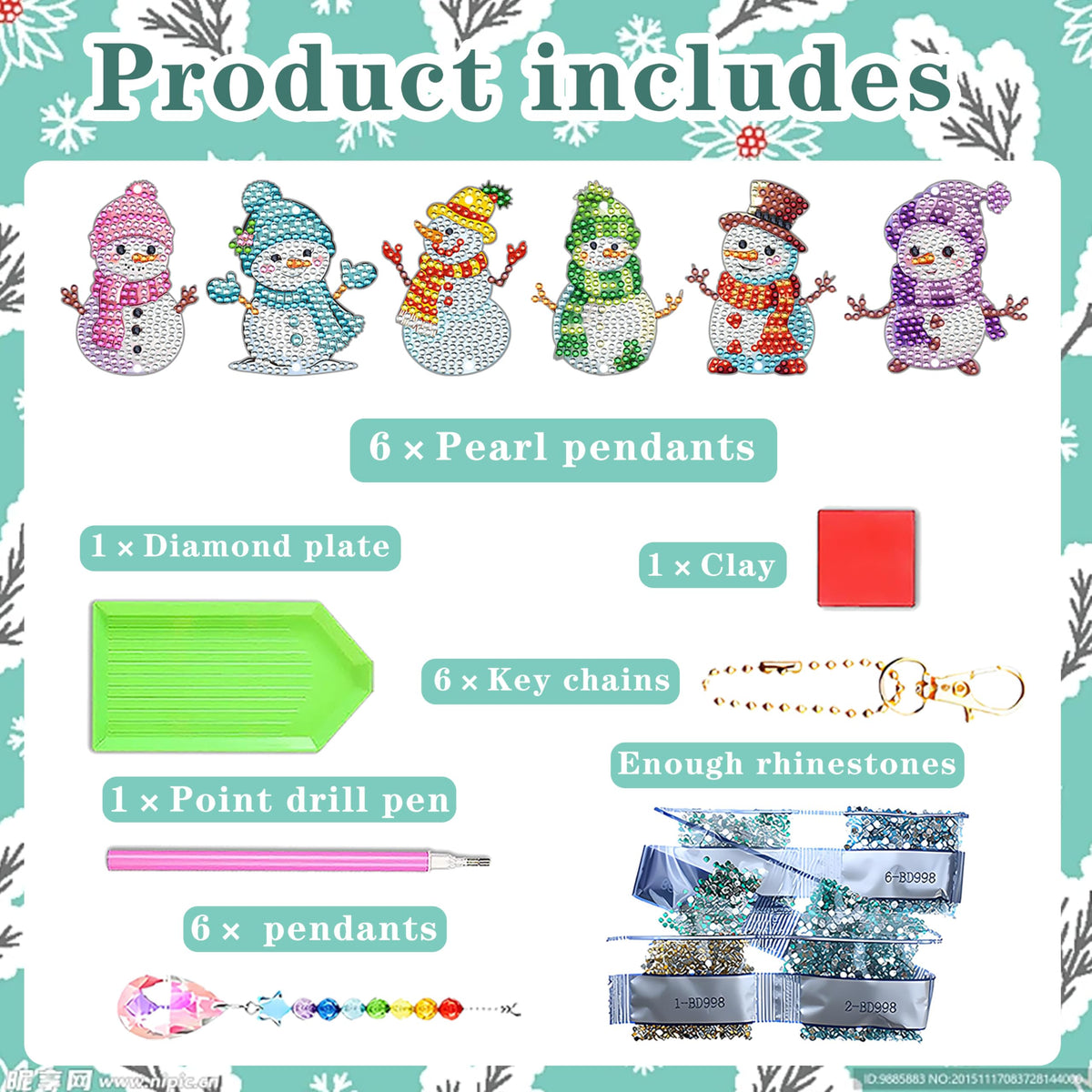 6 Pcs Snowman Diamond Art Christmas Ornament kits for Adults Kids (Snowman Colorful)