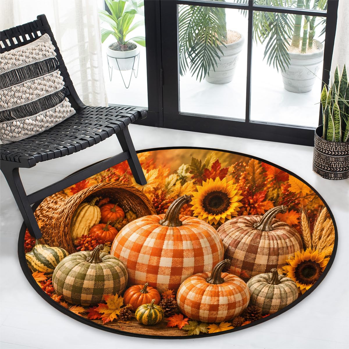 5 Ft Harvest Round Rug Circle Area Rugs Circular Door Mat for Indoor (B:b-14 / 5'3" (Round))