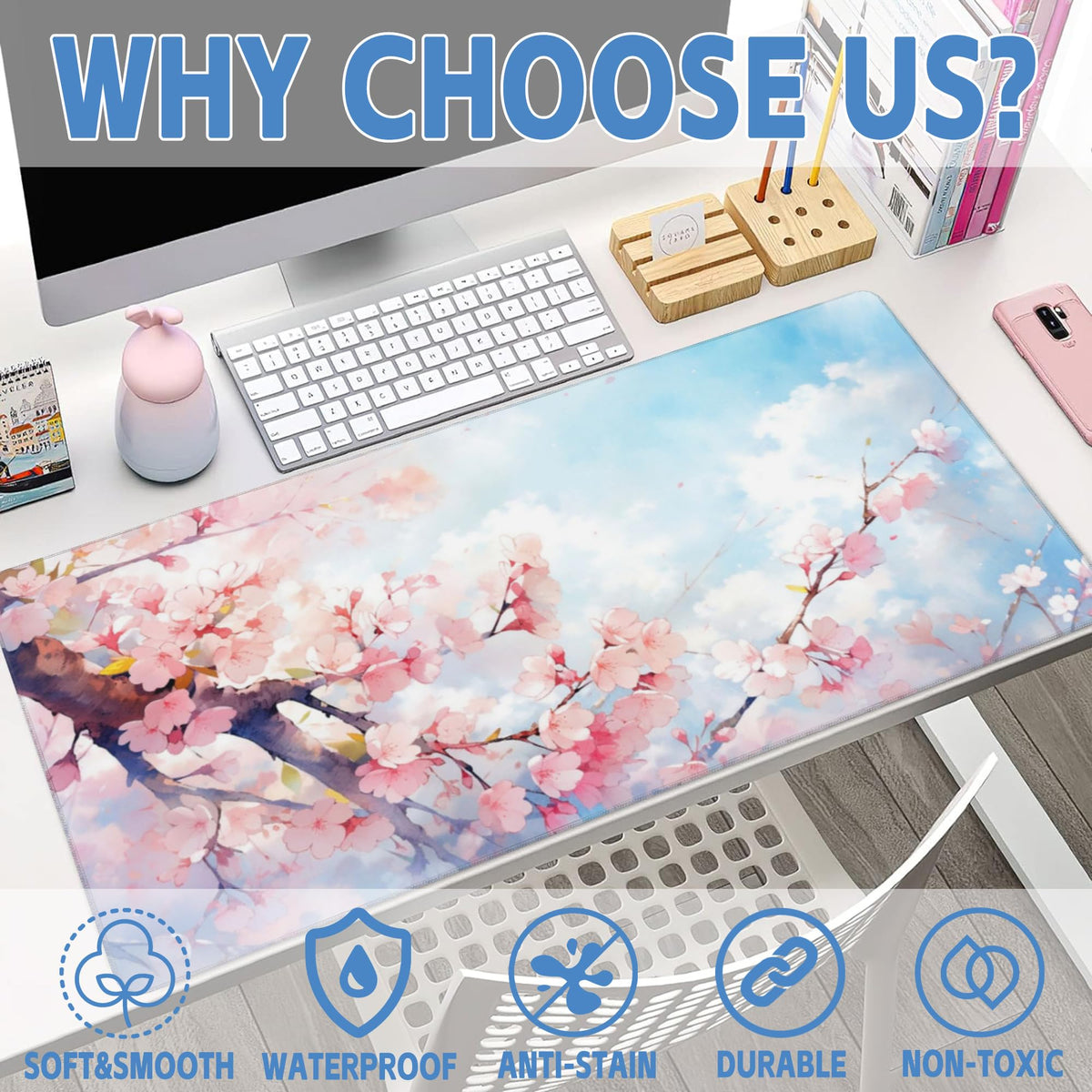 Large Gaming Mouse Pad for Desk (15.7" x 35.4" / Cherry Blossom Tree)