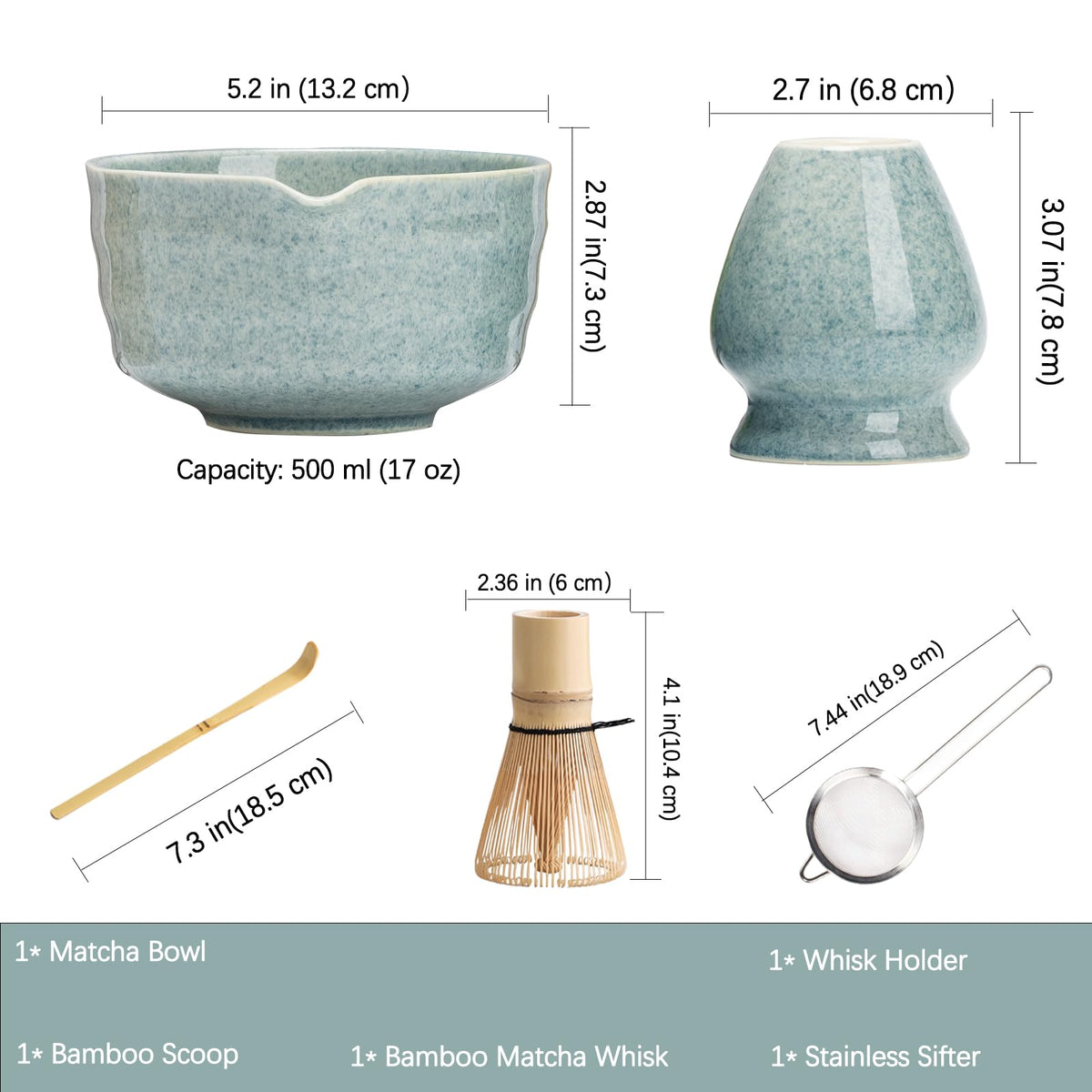 Matcha Set Matcha Whisk Set Includes 17 oz Matcha Bowl (Blue)