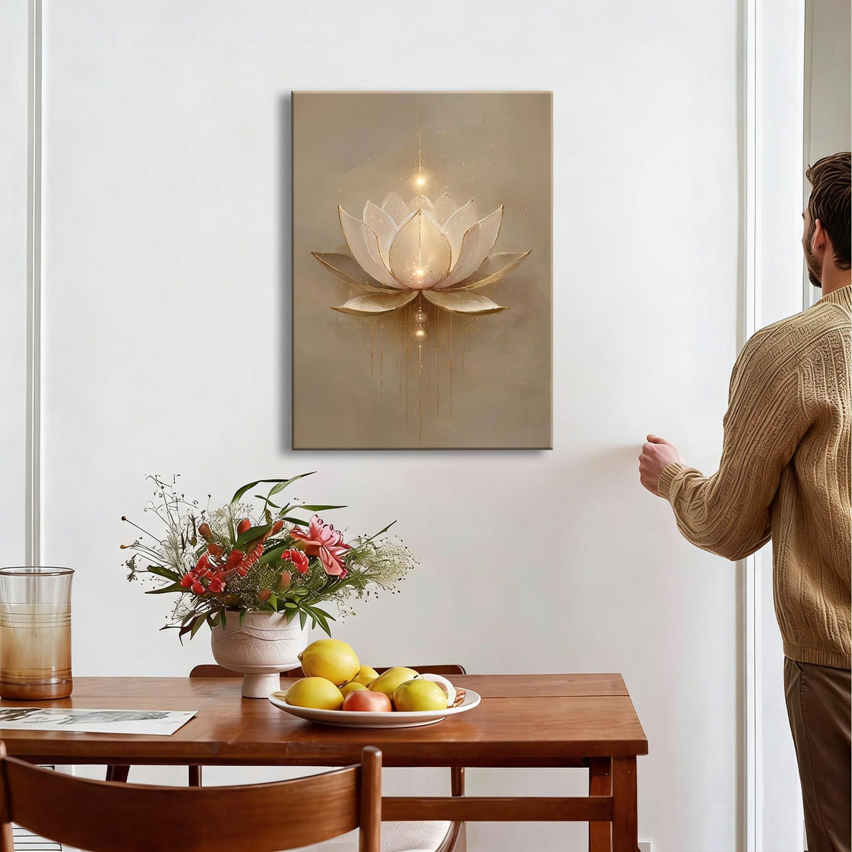 Framed Golden Glow White Lotus Canvas Wall Art (Pictures32 / 12"L x 8"W)