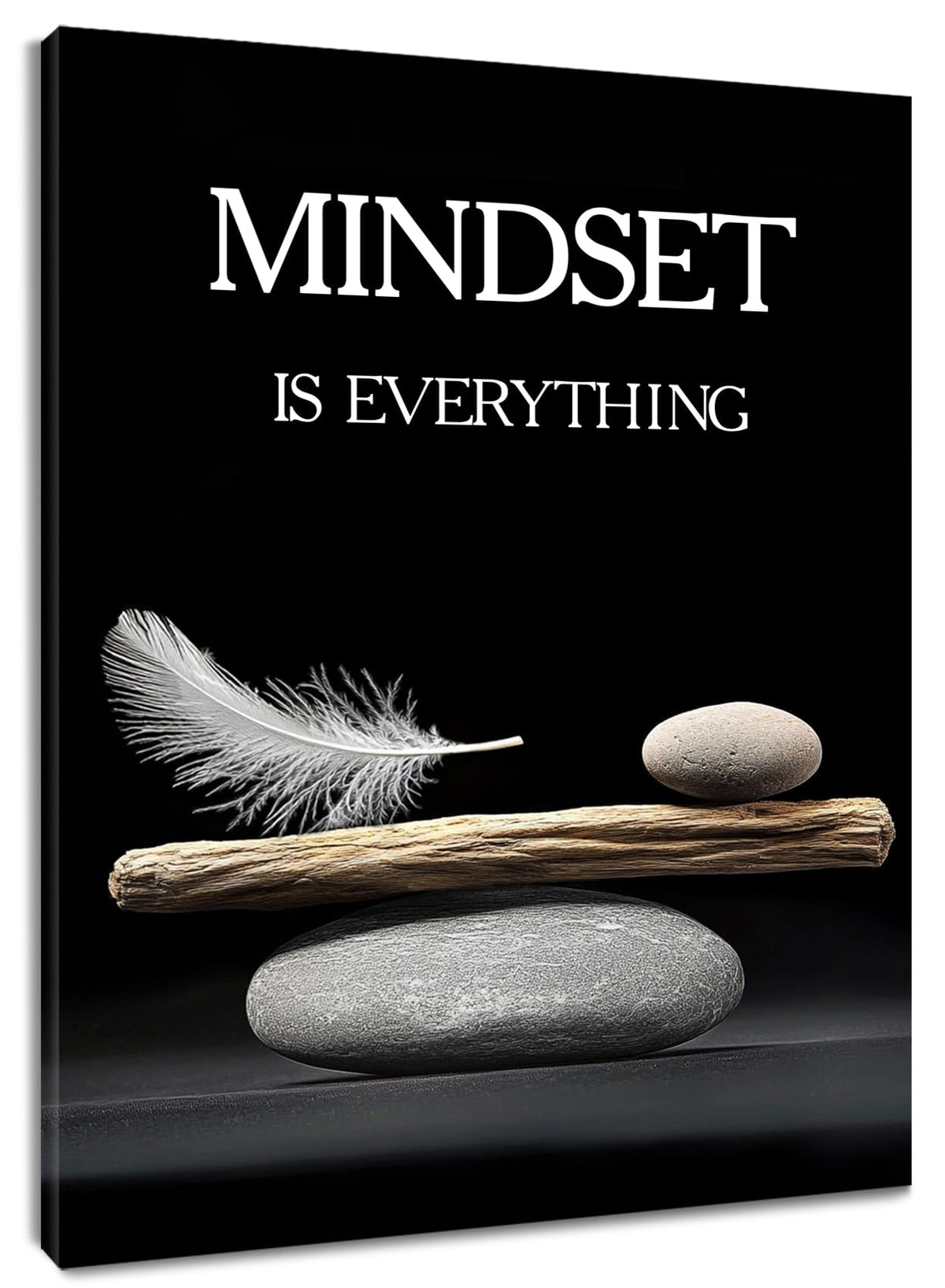 Mindset Motivation Wall Art for Bathroom Zen Stone Inspirational Canvas Wall Art for Bedroom Living Room Spiritual Relaxing Black Canvas Paintings Spa Yoga Office Wall Decor (10"L x 8"W / Black)