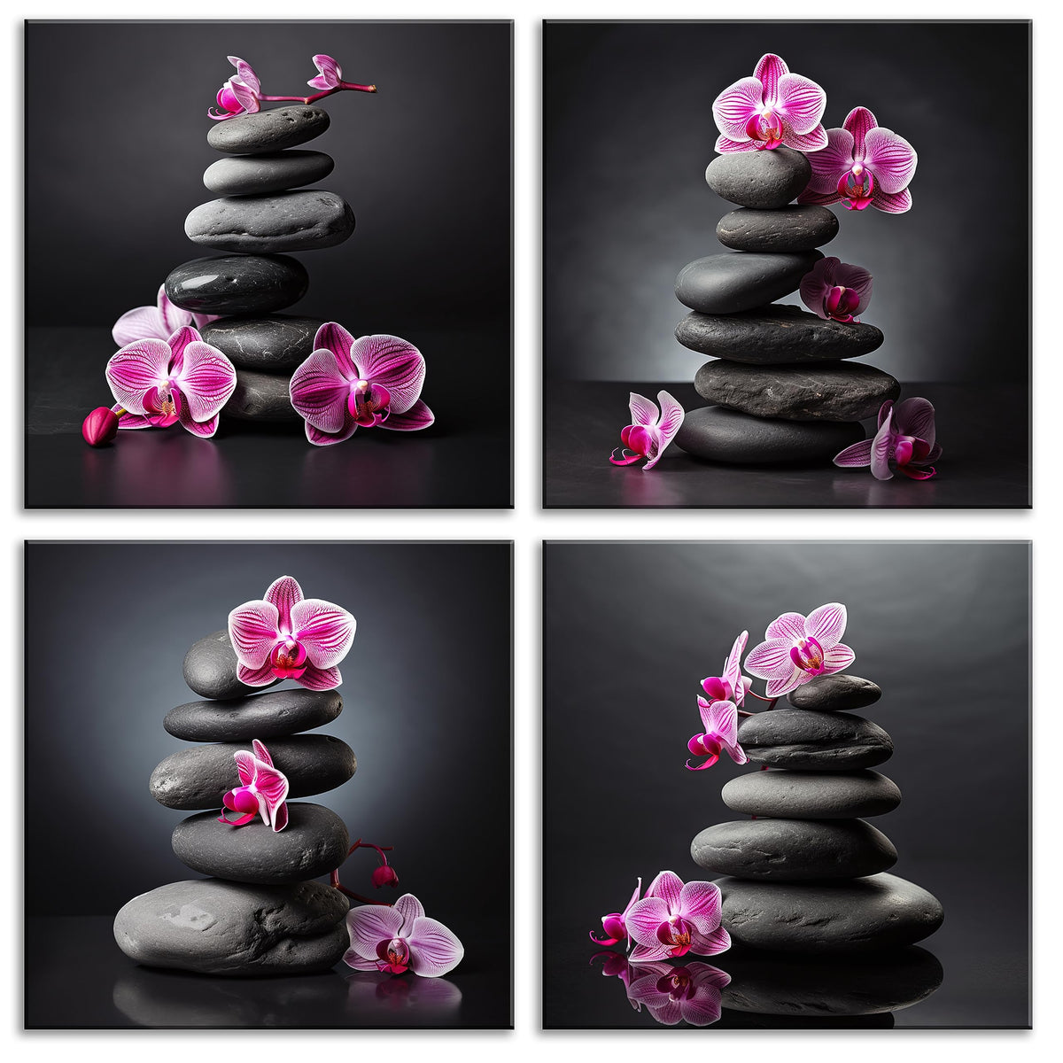 Zen Wall Art Purple Orchids and Zen Stones D cor Orchid Canvas Wall Art Flowers Spa Pictures Artwork Stretched and Framed Floral Wall Art Ready to Hang for Bedrooms Living Rooms Dining Areas (16X16inchX4 / Pink Orchid & Stone)