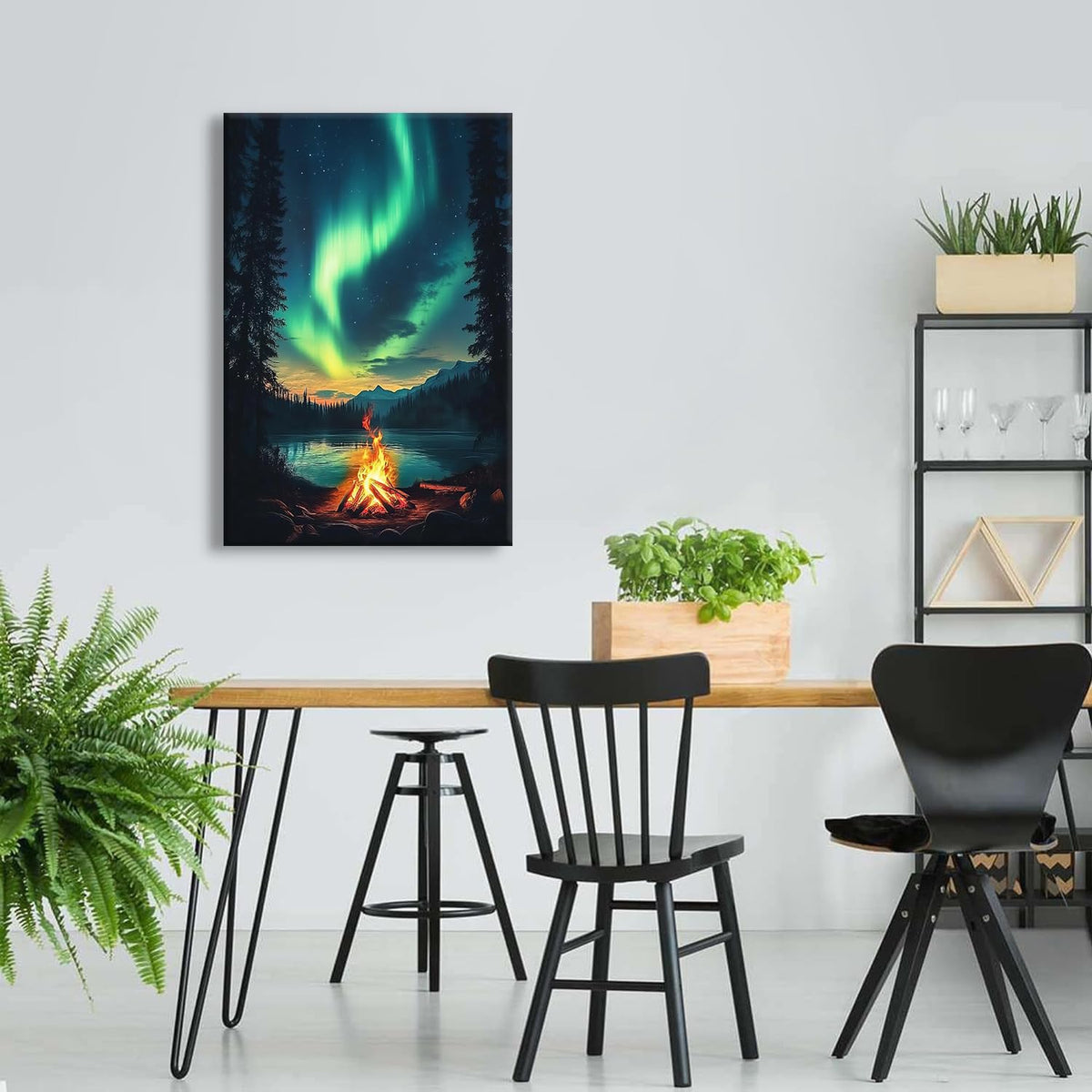 Forest Landscape Wall Art Aurora Borealis Scene Living Room Wall Decor Colorful Green Trees Canvas for Painting Vintage Farmhouse Prints Poster Sunlight Picture Modern Artwork Home Decorations 24x36" (24"L x 36"W / Nature15)