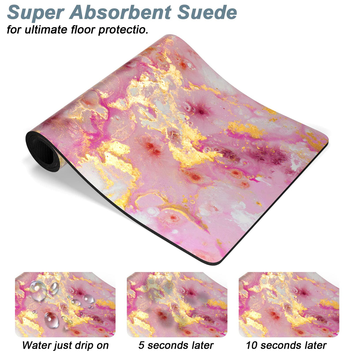 Dog Food Mat 12" x 19" Absorbent Dog Cat Bowl Mat for Food and Water (Pink Gold Abstract / 12"L x 19"W)
