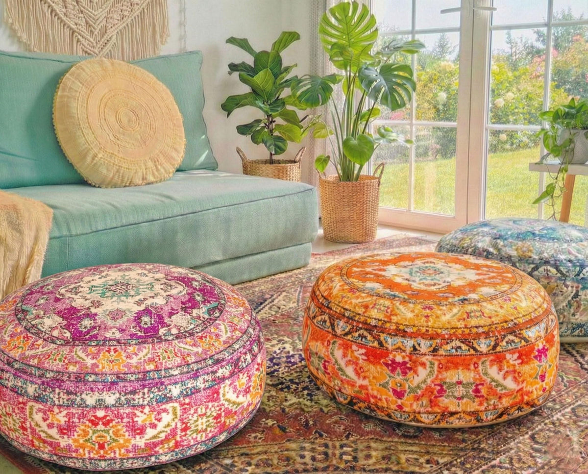 Boho Floor Cushion Cover Purple Round Purple Pillow Case Moroccan Decorative Pouf Pouf BeanBag Stool Cotton 24x8 Unstuffed (24x8 Cover Only / Purple)