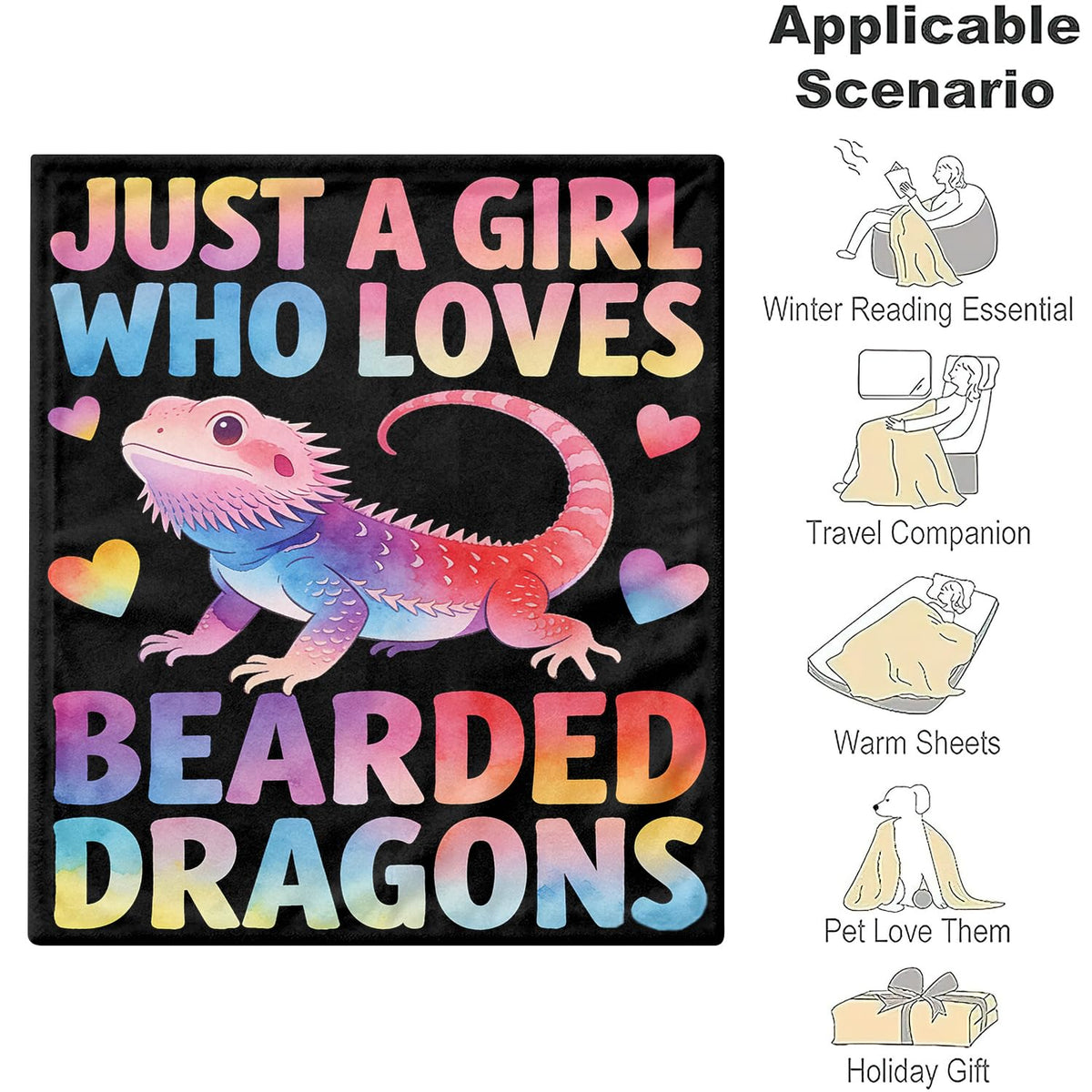 Bearded Dragon Throw Blanket Cute Animal Reptile Cozy Plush Flannel 30"X40" (Bearded Dragon / 30"X40")
