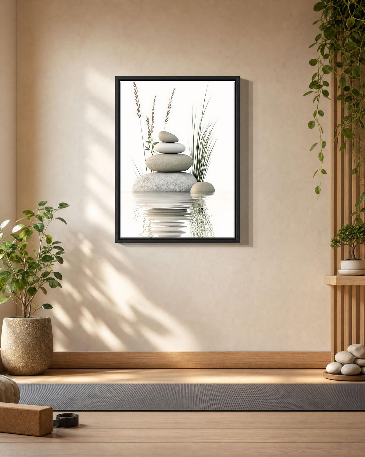 Framed Zen Stone Spa Canvas bathroom Wall Art (Framed Zen / 16"L x 12"W)