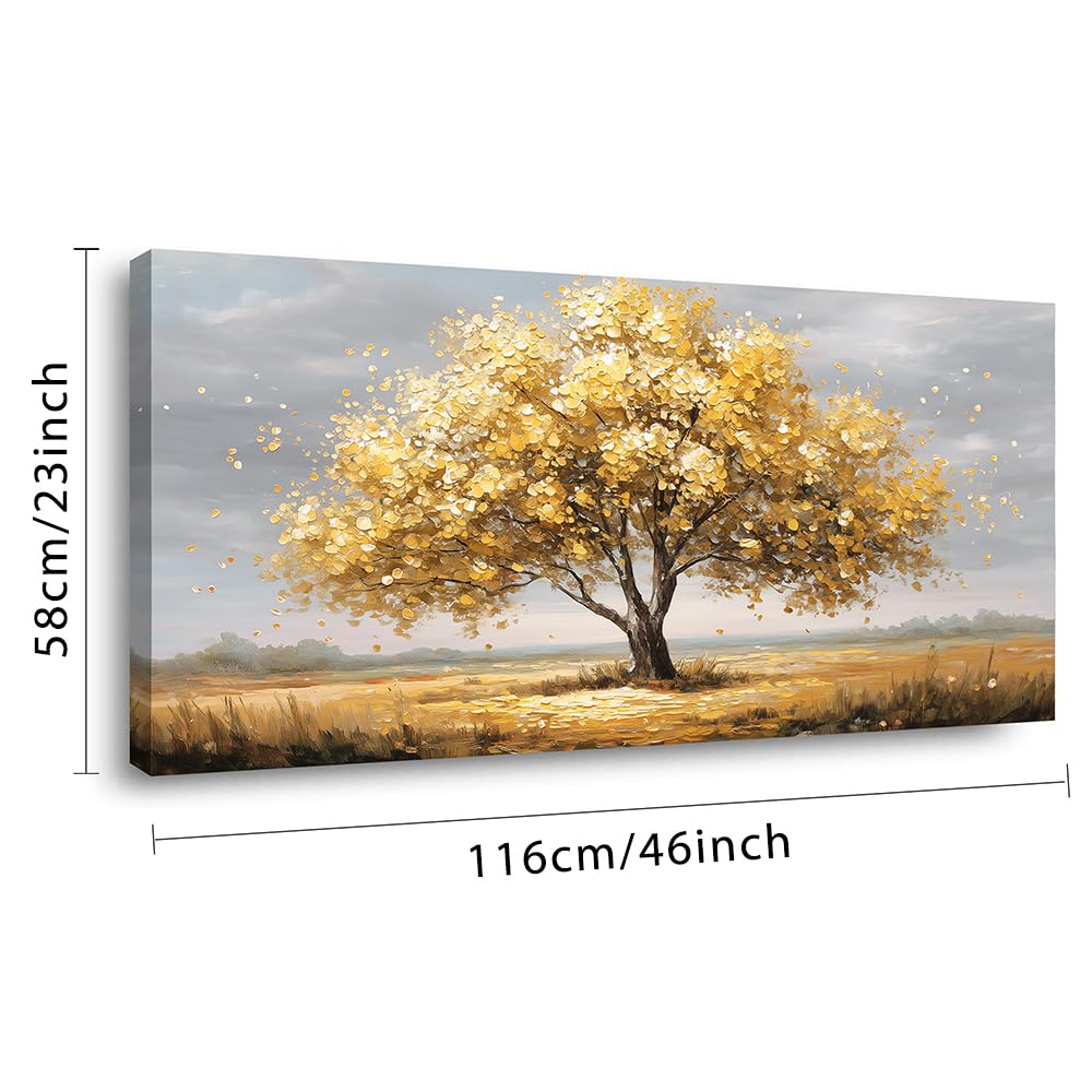 Gold Tree Wall Art for Living Room Office Calming Texture Yellow Gold Tree of life Painting Prints Abstract Canvas Artwork Dining Bedroom Decor Large (Abstract / Gold Tree of Life Wall Art / 46"L x 23"W)