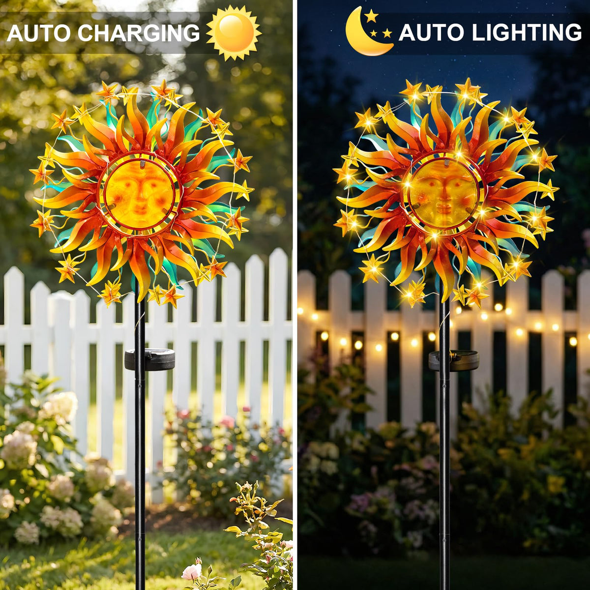 60.3" Solar Wind Spinner Outdoor Metal Sun Kinetic Sculpture (Sun Face)