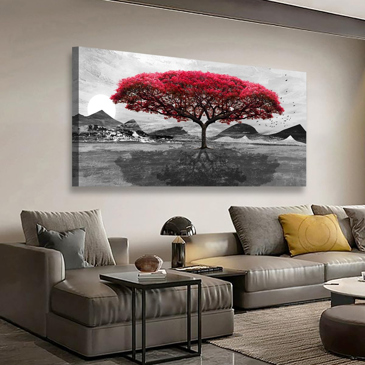 Red Tree of Life Pictures Canvas Wall Art for Living room Office Bedroom Wall Decor (48"L x 24"W / Red Tree of Life)