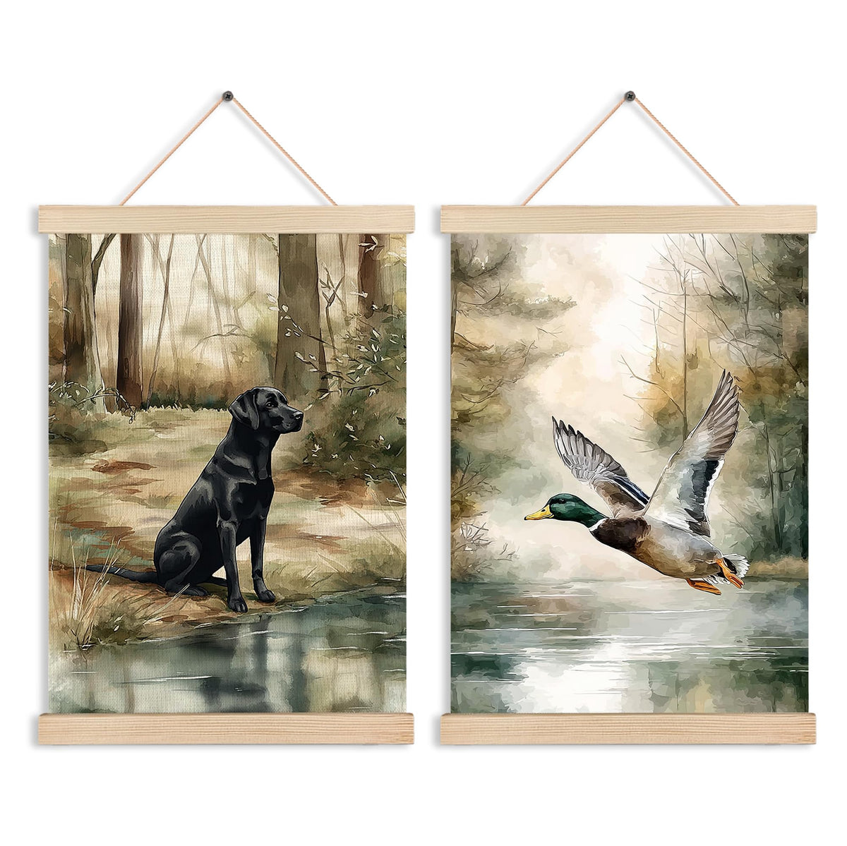 Vintage Black Labrador Retriever Mallard Duck Hunting Wall Art Decor (Black Labrador Duck Hunting Wall Art)
