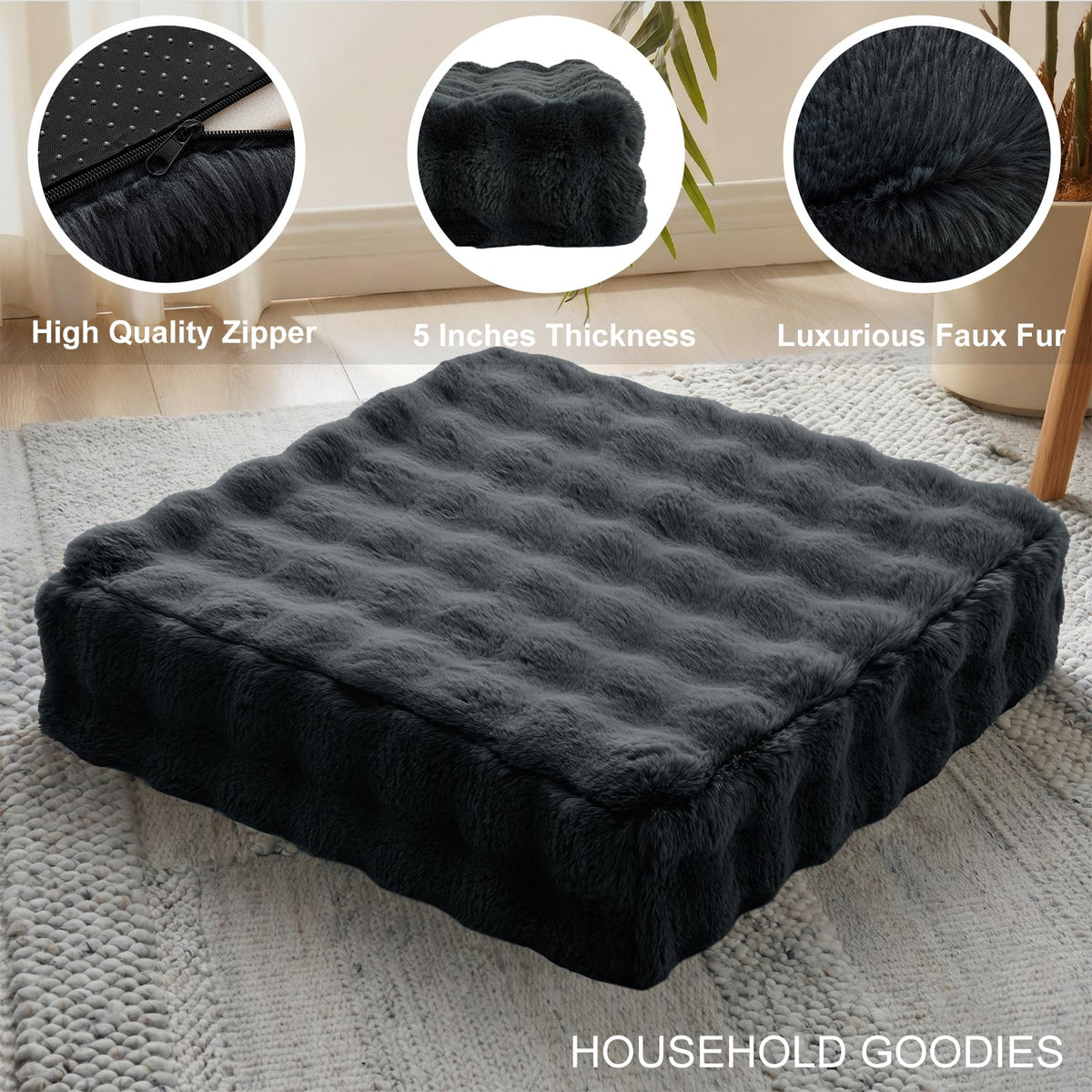 22 inches Floor Pillow for Adults (Black / 1 Count)