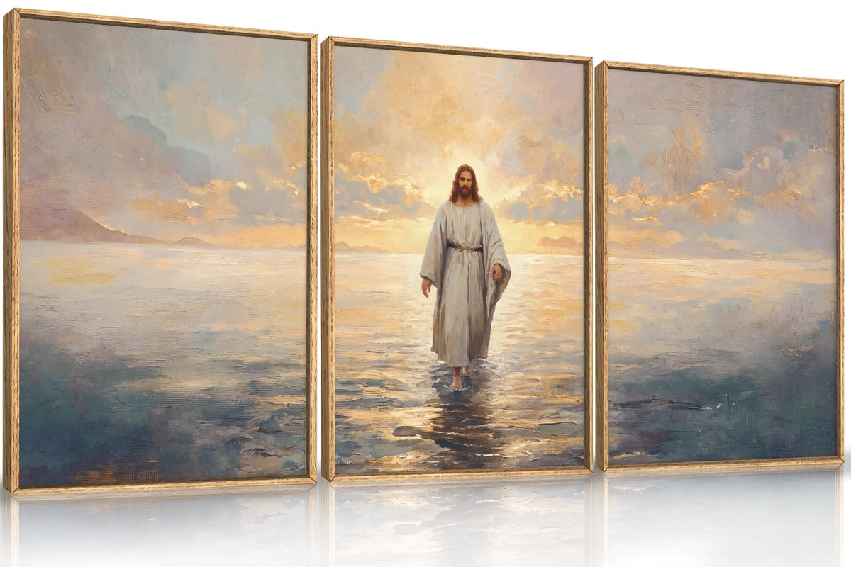Large Jesus Christian Framed Canvas Wall Art Set (Jesus Watercolor Wall Art / 24"L x 36"W)