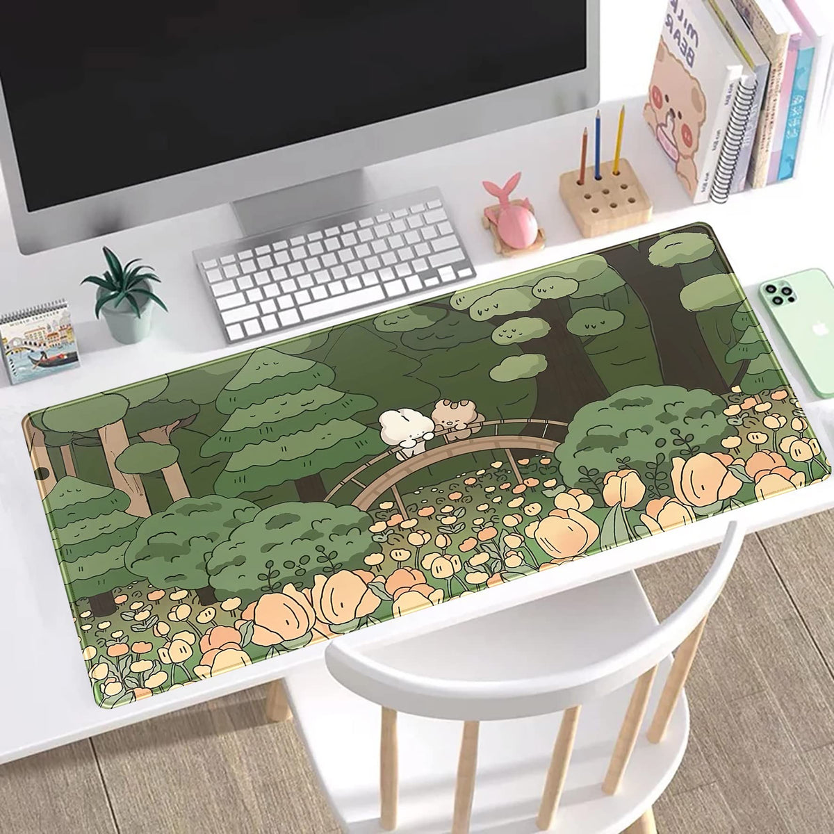 Anime Forest Desk Mat (A Orange Flowers)