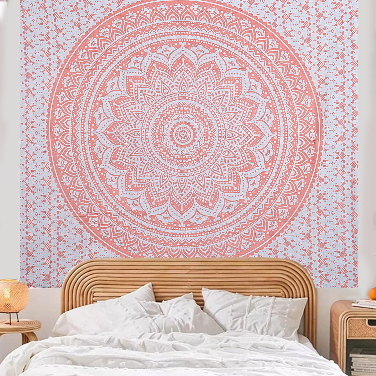 Handmade Cotton Mandala Wall Tapestry (Rose Gold / 90"L x 84"W)
