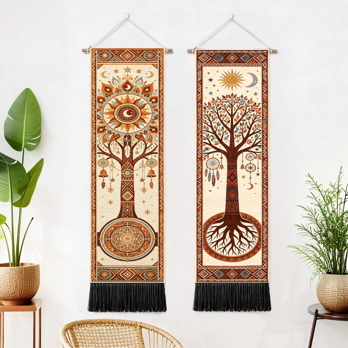 2 Pack Long Vertical Wall Tapestry (Boho Tree of Life / 13"Wx51"H)