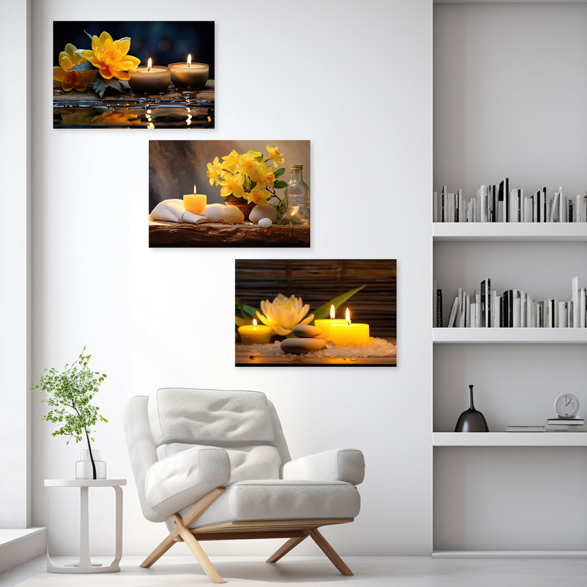 3 Piece Zen Canvas Wall Art Spa Still Life Meditate Painting Yellow Flower Picture Print for Bathroom Yoga Decor Frame (Zen Flower - 2 / 12.00x16.00inchx3 Pieces)