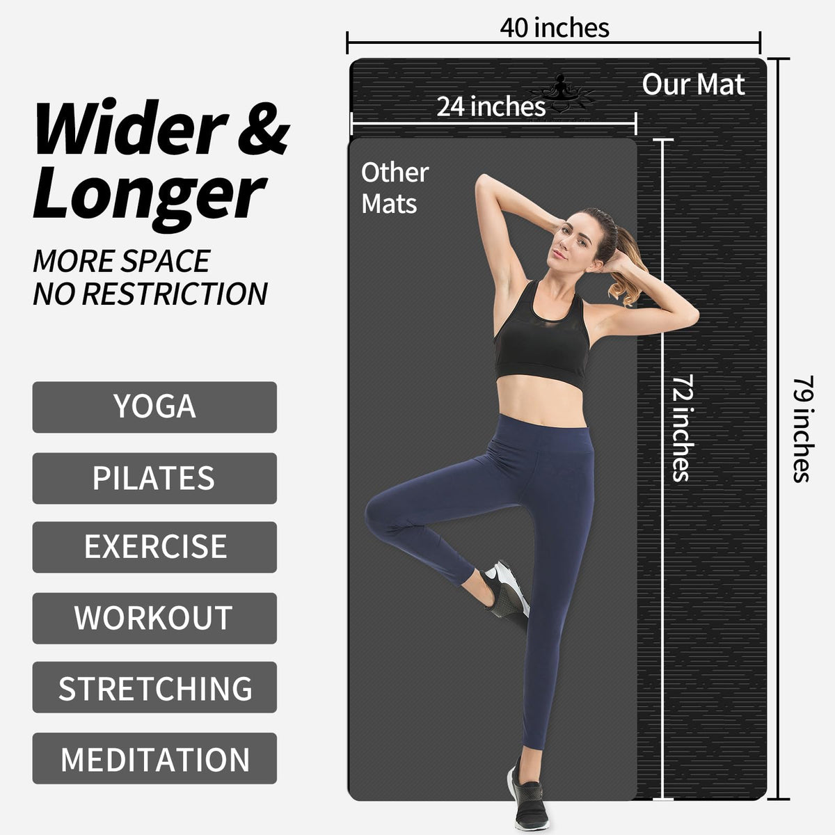 Extra Long TPE Yoga Mat 79" x 40” x 1 (Black)