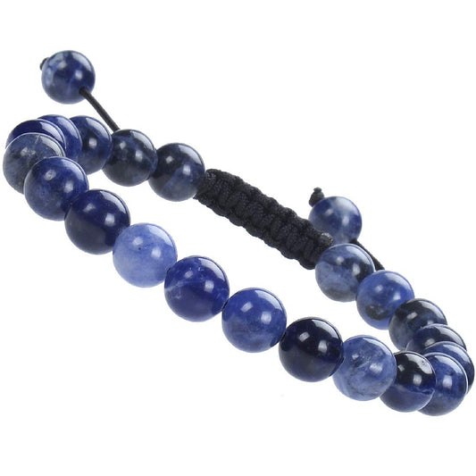 Gemstone Beaded Bracelets Natural Birthstone Healing Power Crystal Beads Macrame Adjustable (Blue Sodalite / 8mm)