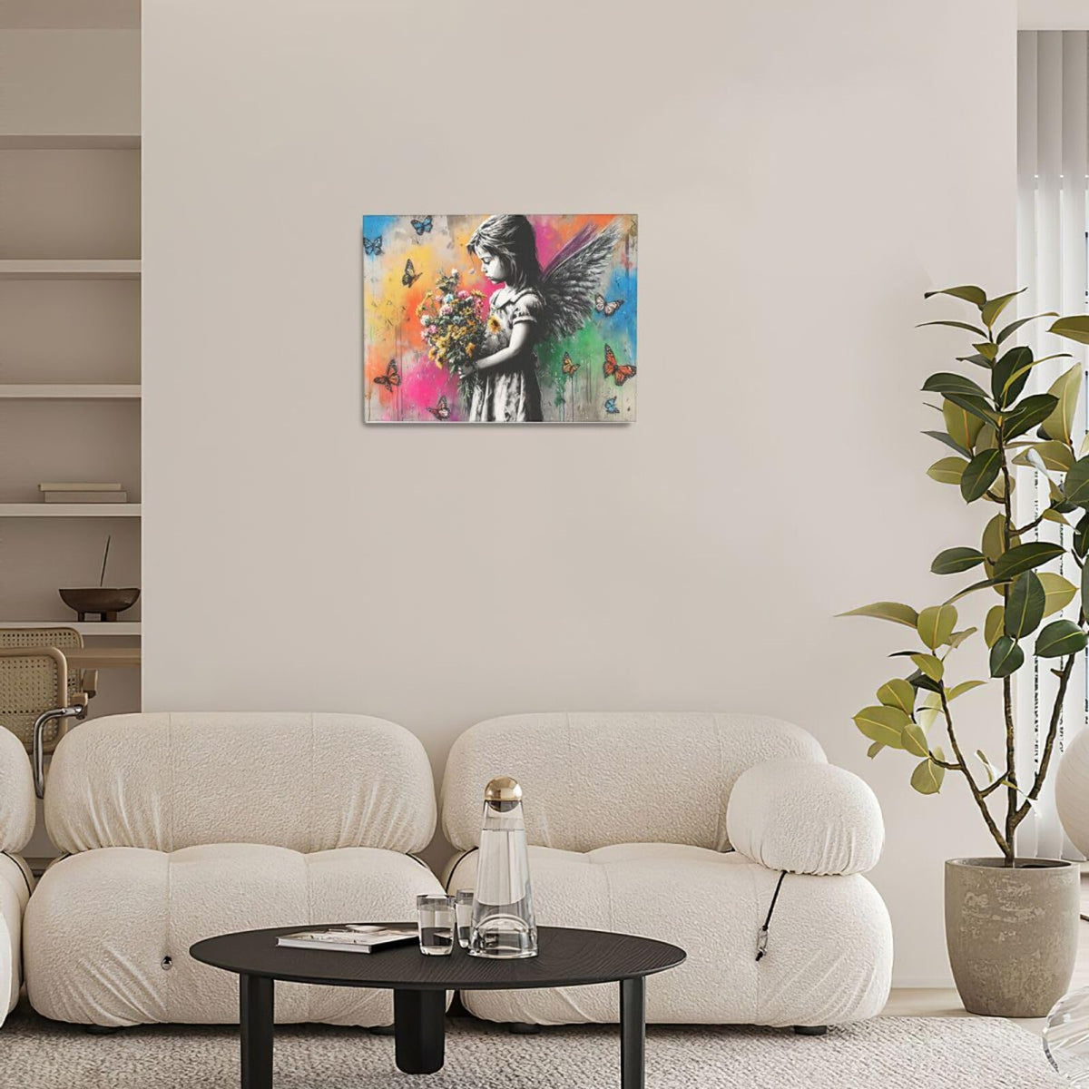 Banksy Wall Art Butterfly Girl Pictures Street Pop Art Graffiti Canvas Wall Decor Vintage Kids Aesthetic Painting Artwork Decorations Framed for Living Room Bedroom Bathroom Kid Room Office 12"x16" (Banksy girl / 16"L x 12"W)