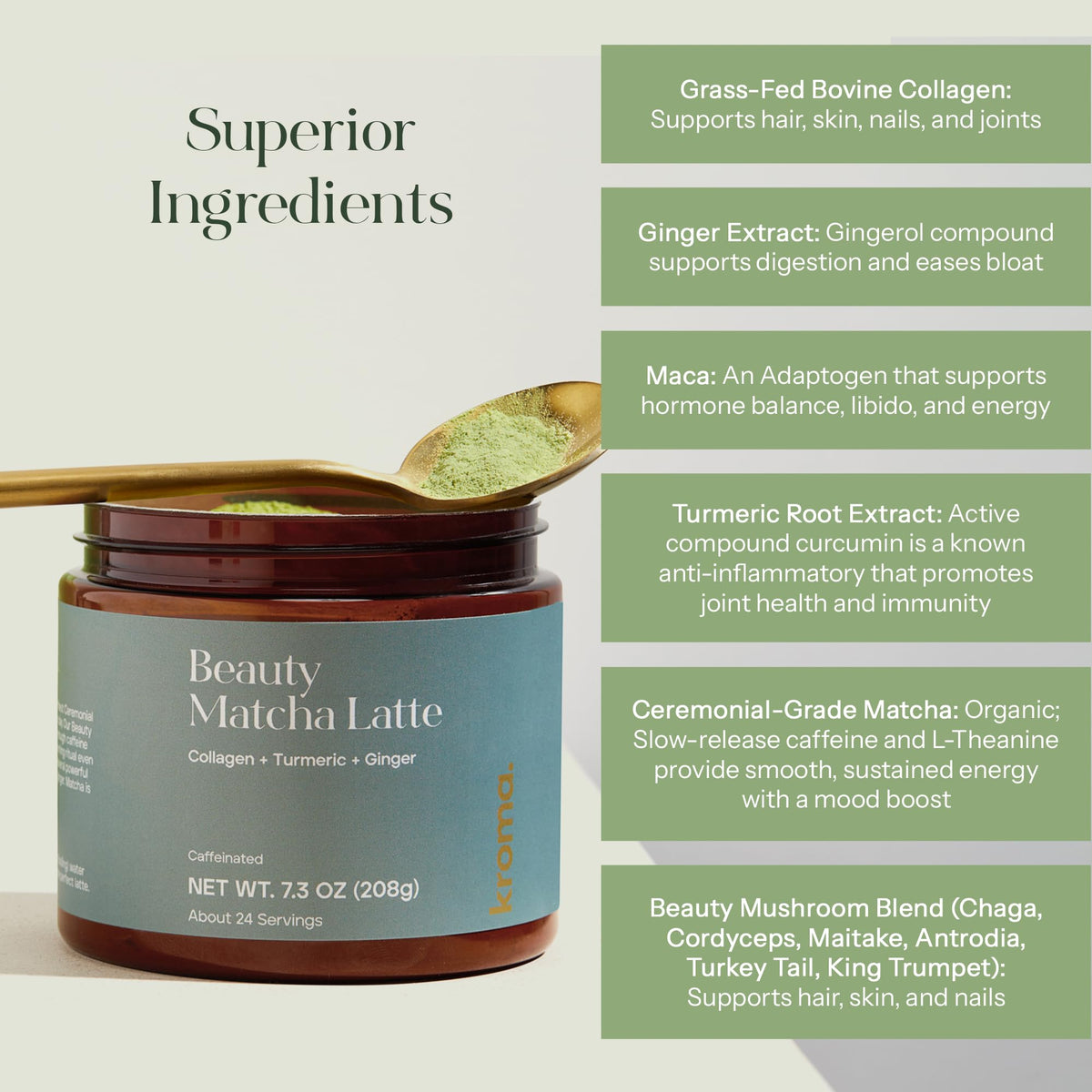 Kroma Beauty Matcha Latte Powder (24 Servings Jar)