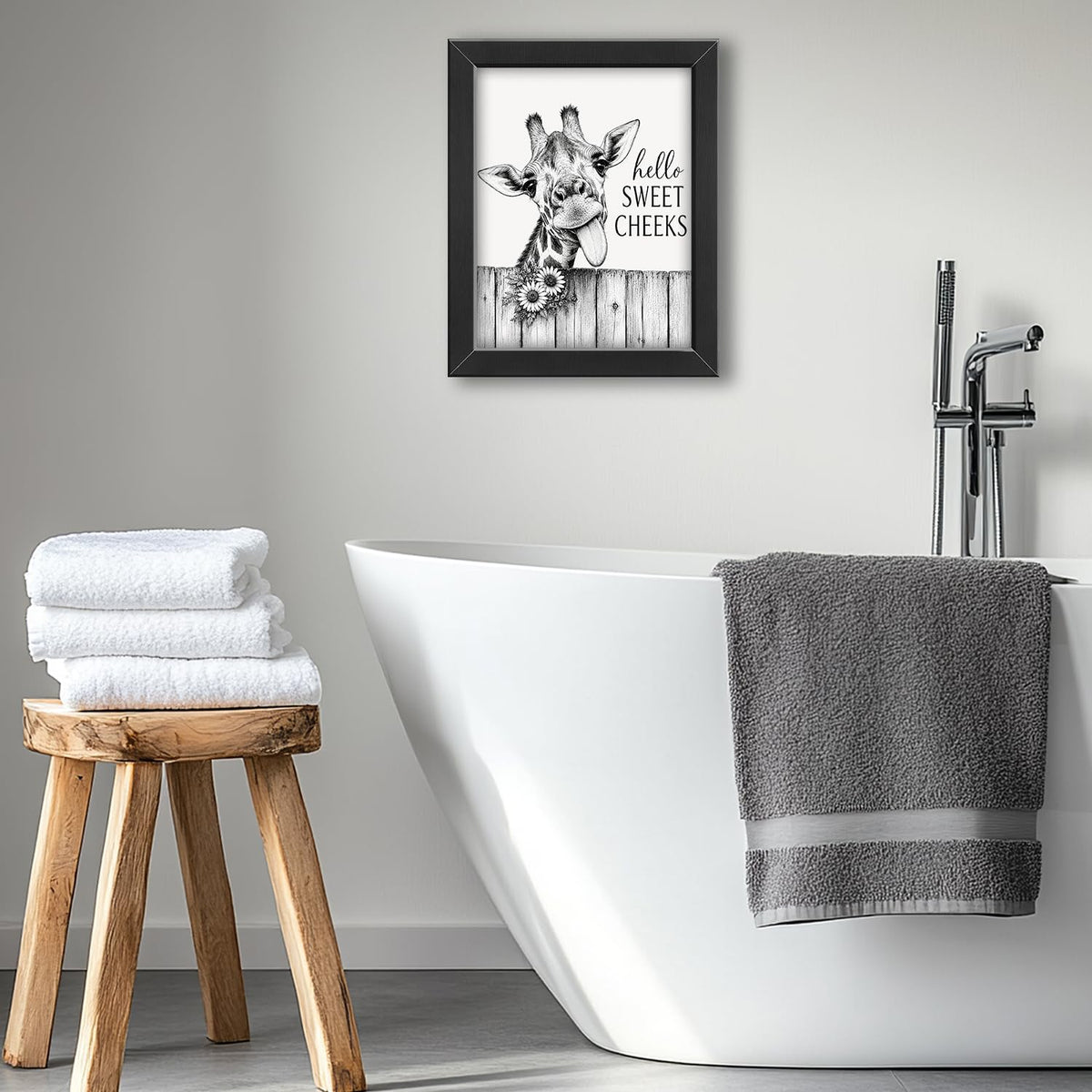 Funny Bathroom Wall Art Framed Giraffe Bathroom Decor (Framed Bathroom Art 1 / 10"L x 8"W)
