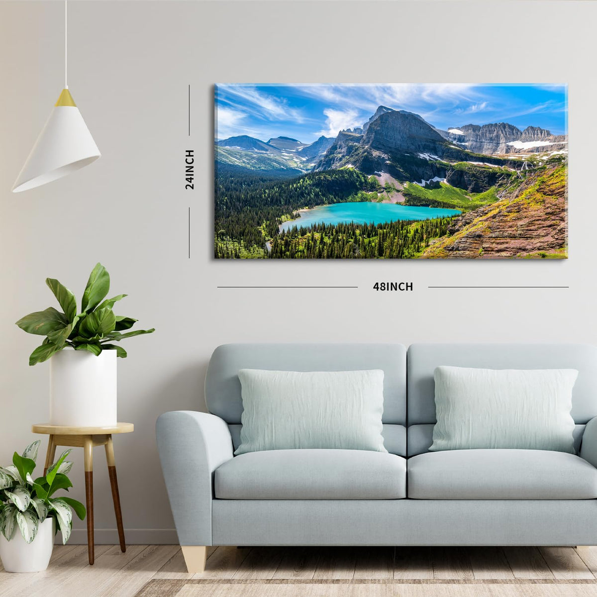 Mountain Canvas Wall Art Teal Saint Mary Lake Landscape Wall Decor Glacier National Park Canvas Poster Modern Nature Scenic Painting Artwork for Living Room Bedroom Office Home Decorations 24x48" (48"L x 24"W / Glacier Park)