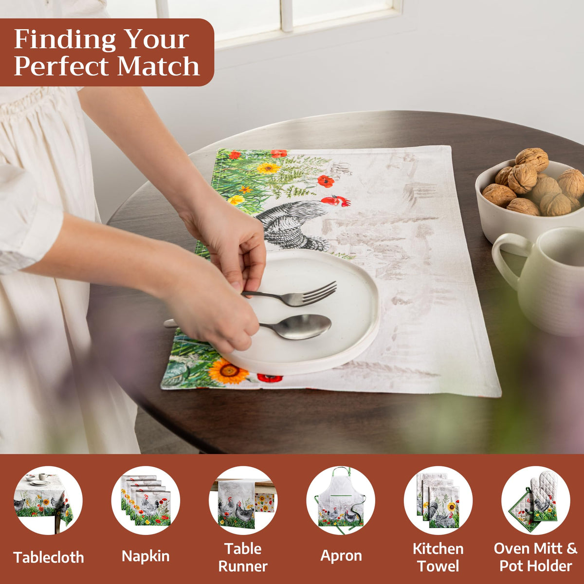 Placemats Set of 4 Reusable 100% Cotton (106 - Basse Cour / 13" X 19" (Pack of 4))