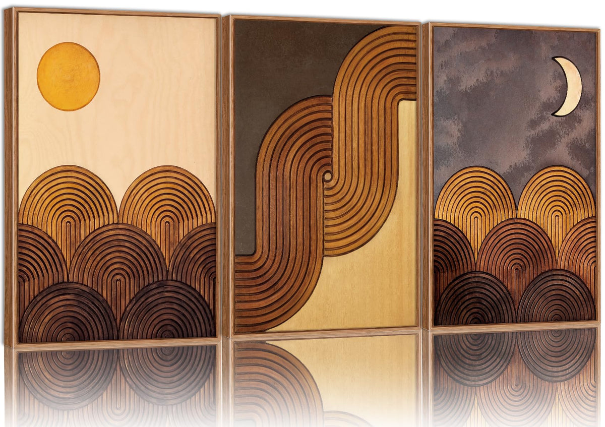 Mid Century Modern Framed Canvas Wall Art Set (Sun and Moon / 36"L x 24"W)