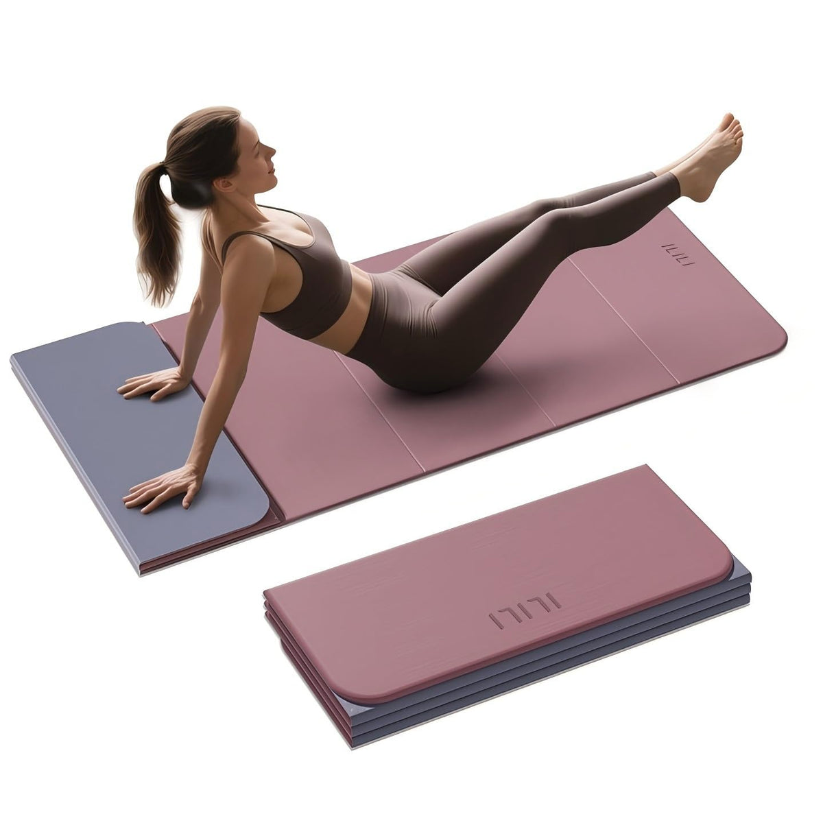 Foldable Yoga Mat 10mm (Dark Pink+Dark Grey)