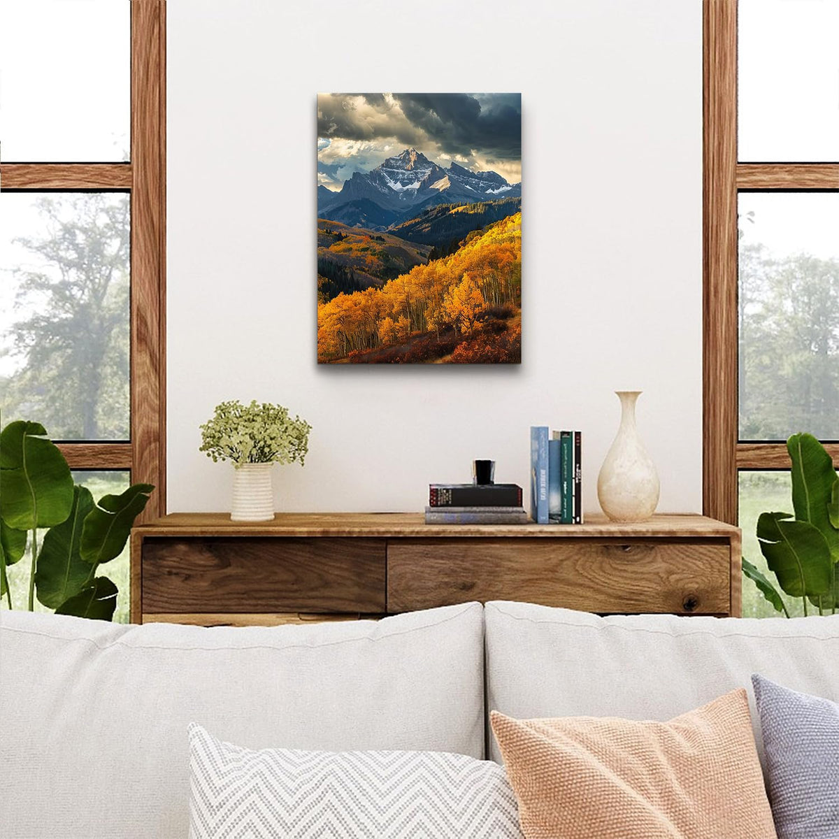Mountain Wall Art for Living Room Autumn Forest Wall Art Nature Trees Pictures Wall Decor National Park Posters Orange Foggy Mountains Painting Woodland Artwork for Office Home Decorations 12x16" (16"L x 12"W / Fall Forest)