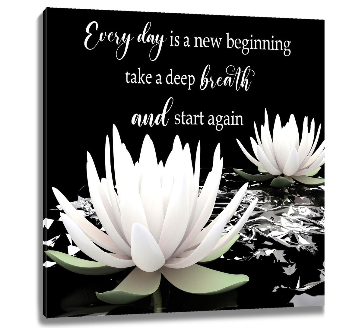 Black and White Floral Wall Art Inspirational Quotes with Water Lily Wall Art for Living Room Zen Spa Canvas Home Decor for Bedroom Bathroom Office Ready to Hang 12L x 12W Inch (Black / 12"L x 12"W)