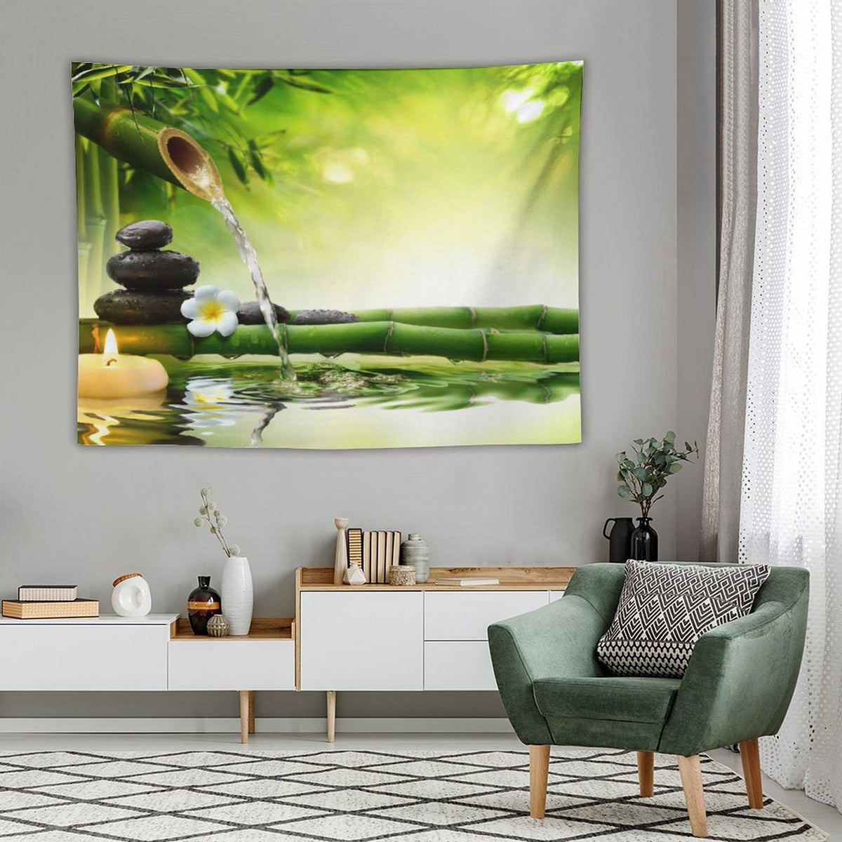 Meditation Tapestry Wall Hanging Zen Garden Pond Flower Pebble Stone Bamboo Stalks Candle Spa Yoga Tapestries Home Decor for Living Room Bedroom Farmhouse Kitchen Dorm 60"x80" (60"L x 80"W / Zen-14)