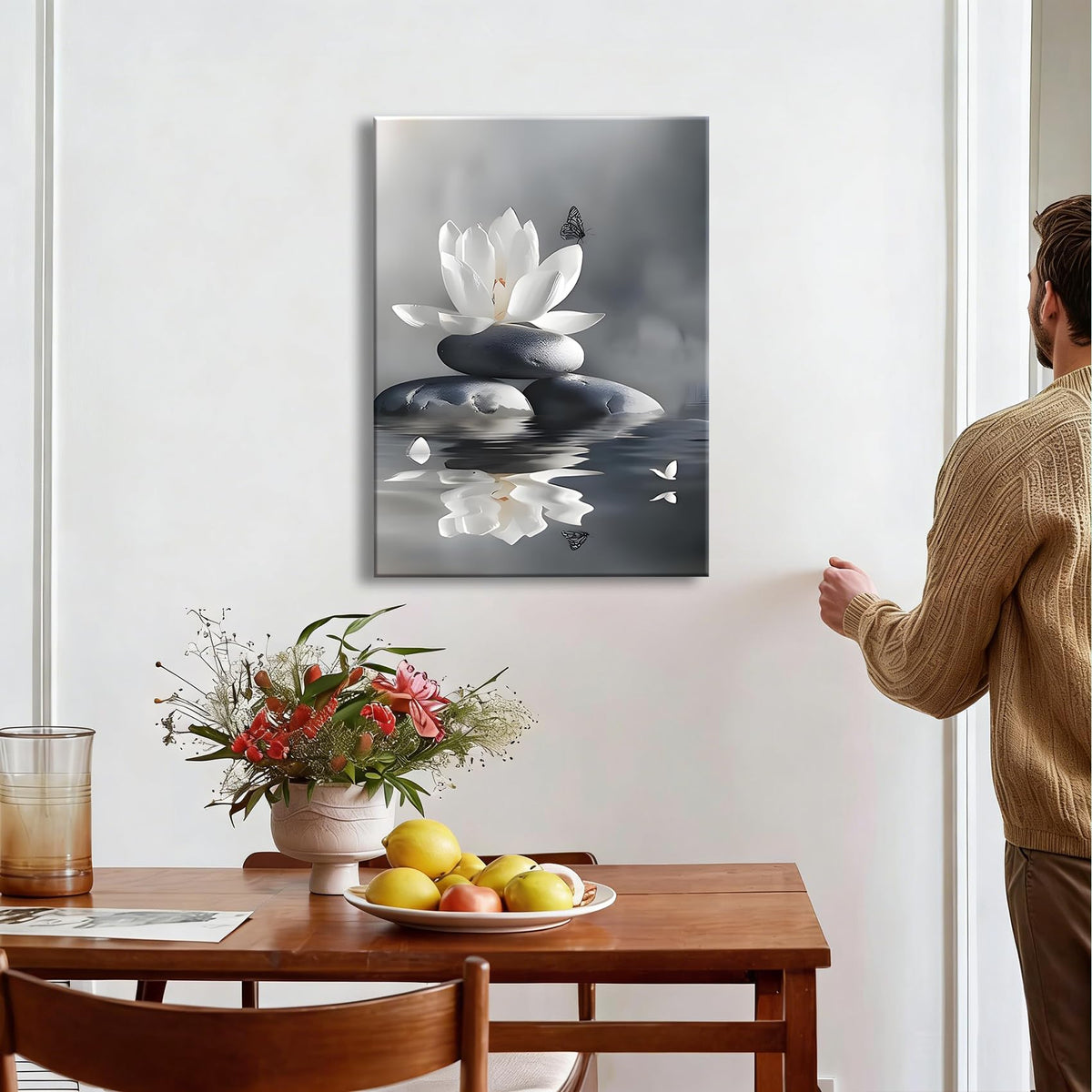 Framed Lotus Flower Canvas Wall Art for Bathroom Decor (Pictures19 / 30"L x 20"W)