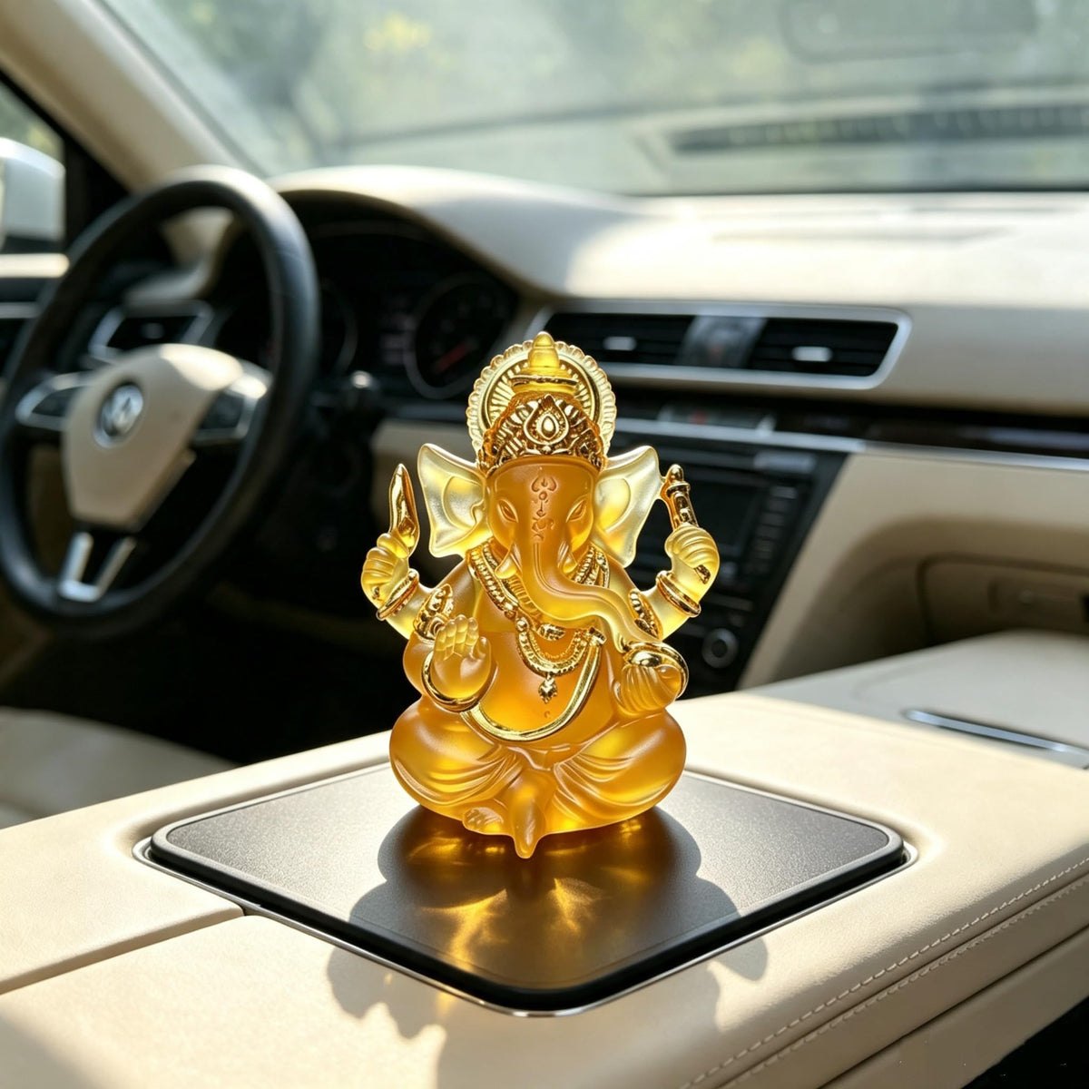 Indian God Lord Ganesha Statue (Orange / 3.55")