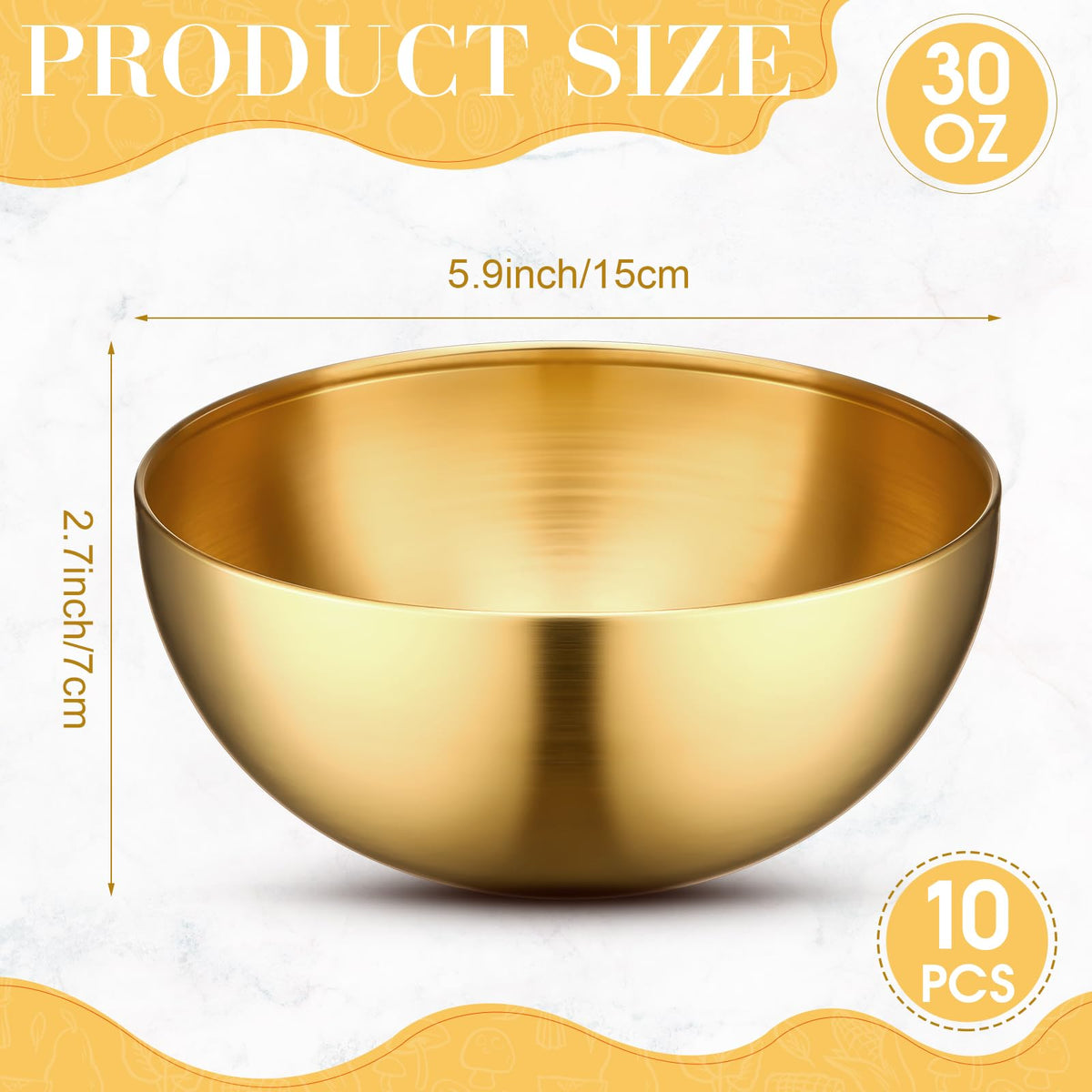 10 Pcs 5.9 Inch Gold Bowls Stainless Steel Salad Mixing Bowls (5.9 Inch / Gold)