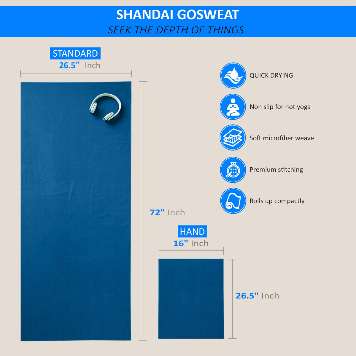 Gosweat Hot Yoga Towel (Evening Blue / 72.00" x 26.50")