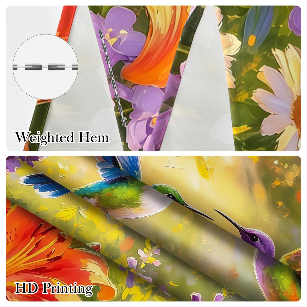 Vibrant Hummingbird Floral Shower Curtain with Hooks (Hummingbirds & Flowers)