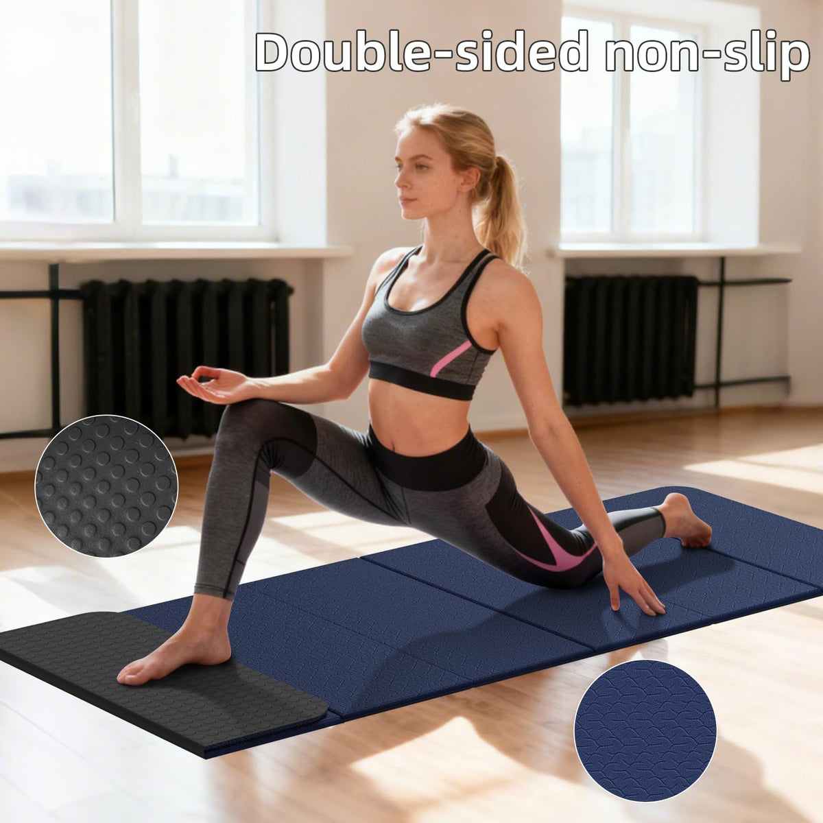 Foldable TPE Yoga Mat Thick 10mm (Dark Blue)