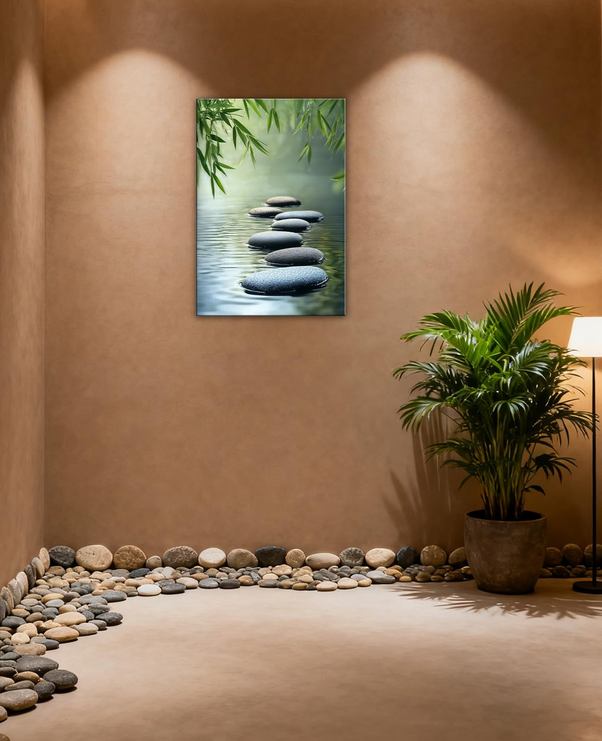 Zen Canvas Wall Art Spa Stone in Water Picture Green Bamboo Painting Zen Meditation Calming Home Decor for Living Room Bathroom (Artwork-3 / 36"L x 24"W)