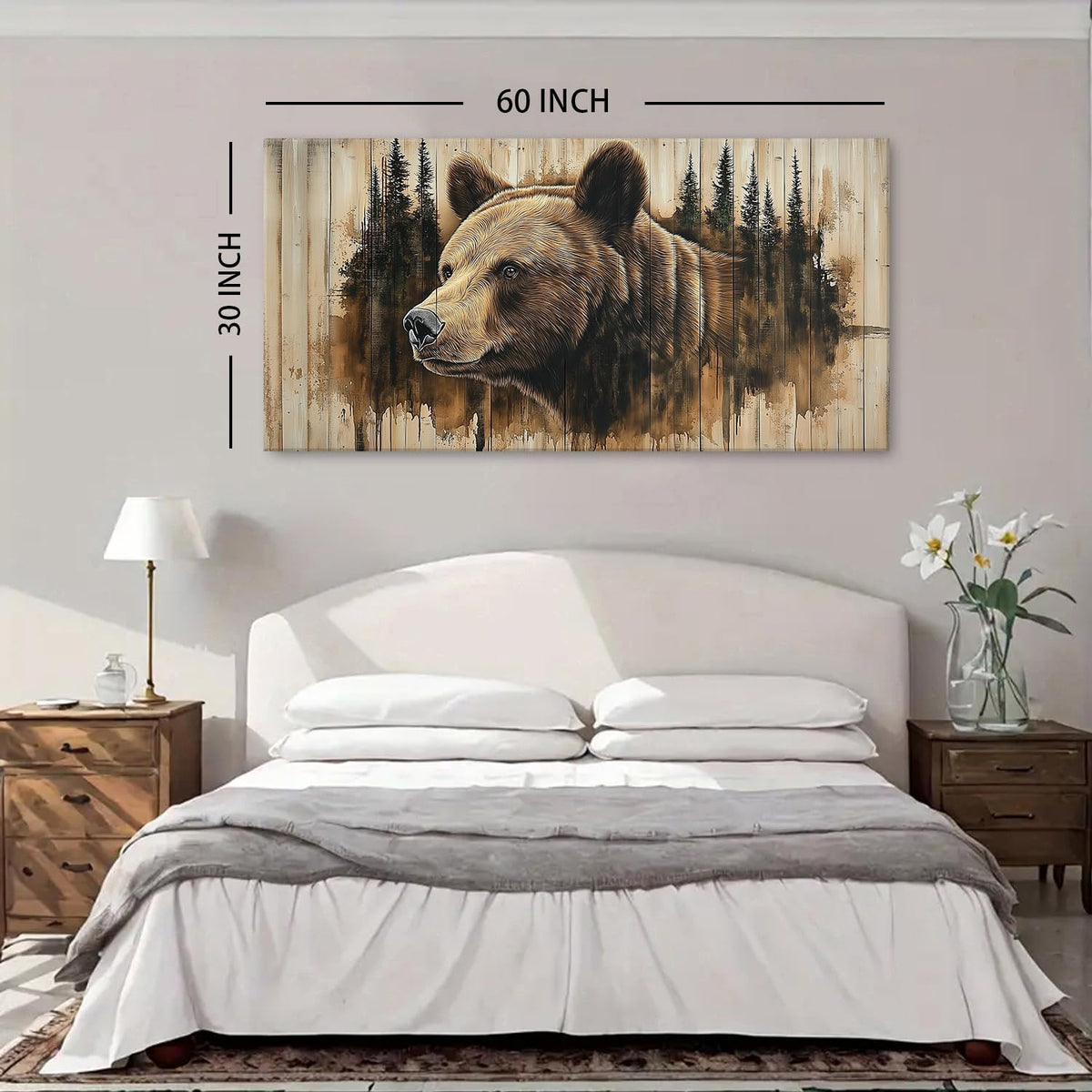 Farmhouse Bear Canvas Wall Art Rustic Bear Picture Wall Decor Living Room Cabin Decorations Forest Wildlife Animal Painting Vintage Grizzly Poster Prints for Kitchen Home Decor Woodland Artwork 30x60” (60"x30"x1 / BEAR)