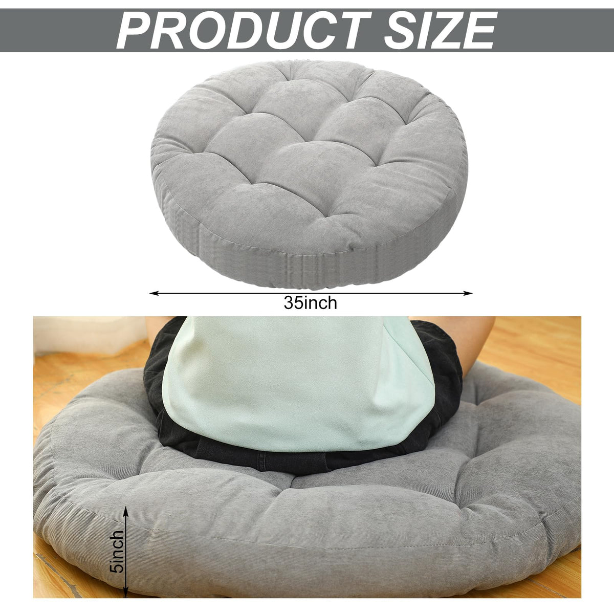 Extra Large Floor Pillow 35 Inch Round Circle Chair Floor Meditation Cushion Papasan Swing Cushion for Adults Oversized Playroom Pillows Big Pillow for Yoga Living Room Sofa (Gray / Classic)