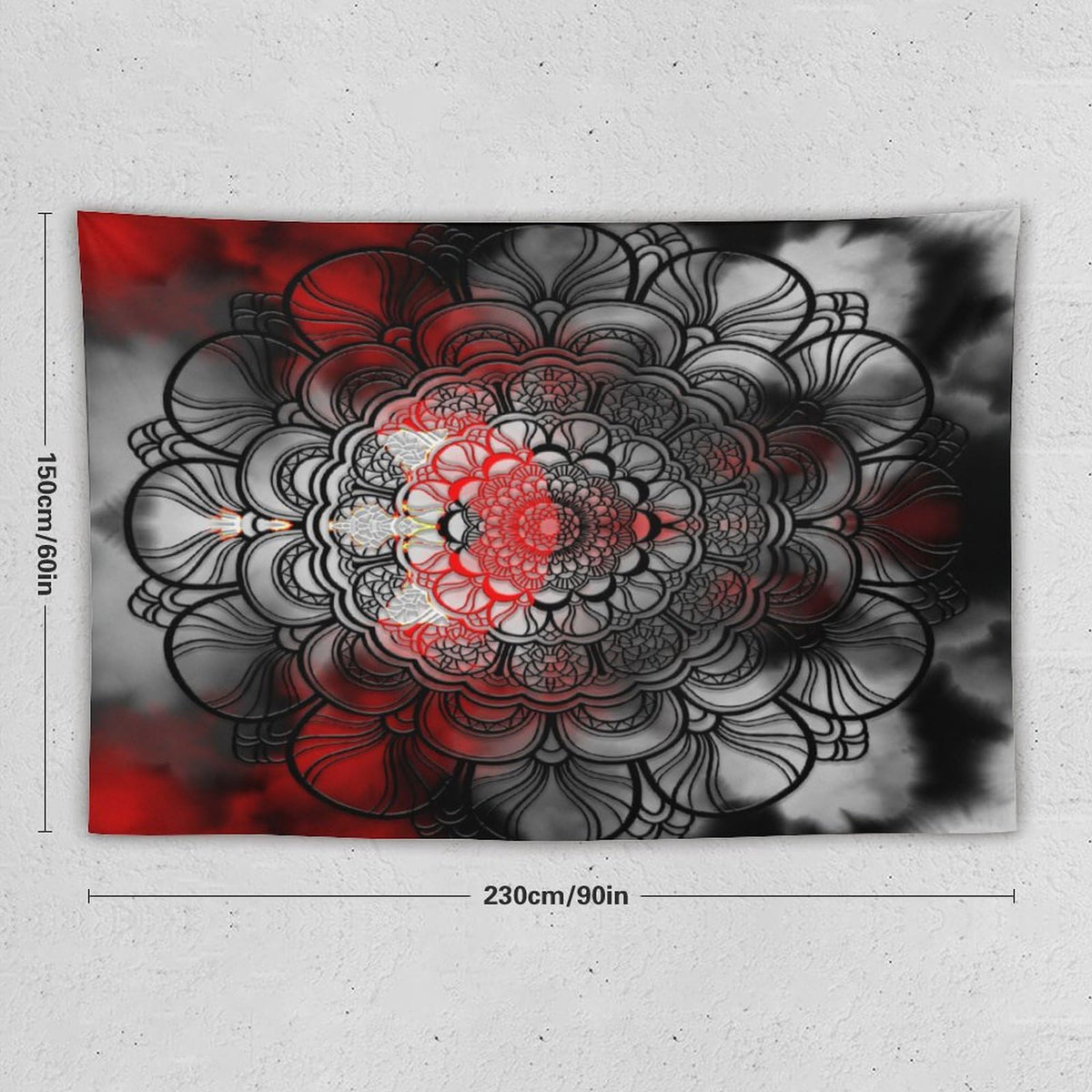 Black And Red Mandala Tapestry Wall Hanging Abstract Yellow Red Black Boho Floral Modern Tapestries Home Decor for Living Room Bedroom Apartment Farmhouse Dorm 60"x90" (60"L x 90"W / Mandala-15)