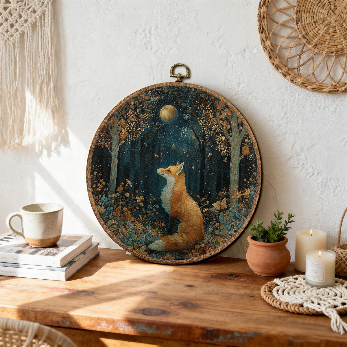 Enchanted Forest Fox William Morris Inspired Round Wall Art (25Child)