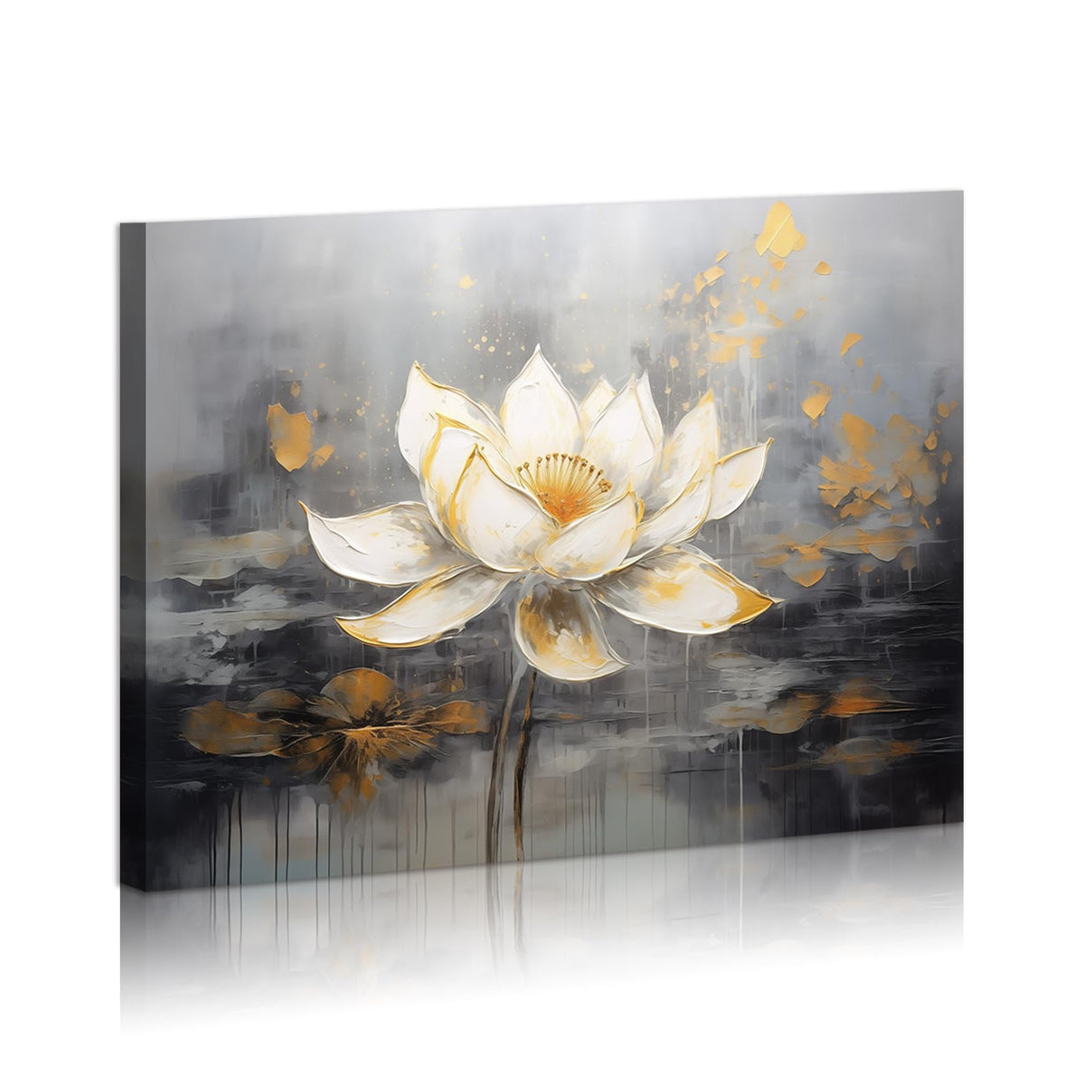 Lotus Flower Canvas Wall Art White Floral Picture Wall Decor Zen Flower Bloom Floral Wall Decor Meditation Painting for Yoga Spa Meditation Spiritual Room Ready to Hang (36"L x 24"W / Lotus 04)