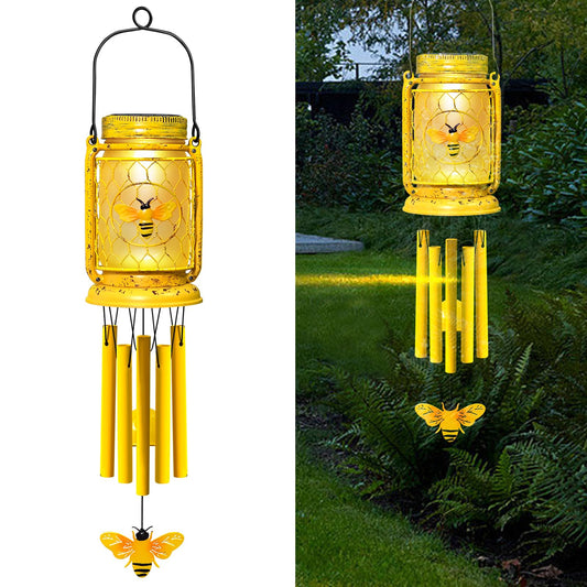 1 Pack Solar Bee Wind Chimes for Outside (1 pack-bee jar wind chime)
