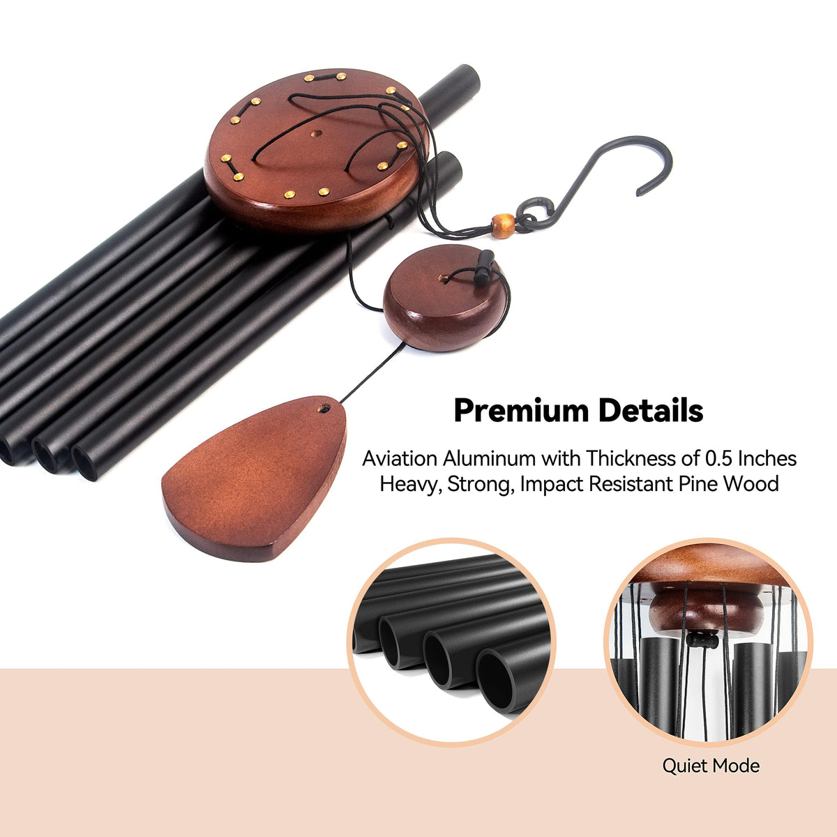 2PCS 37" Black Windchimes Outdoors (Pure Black)