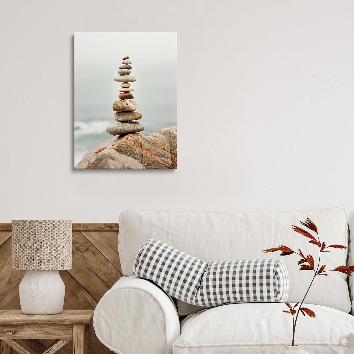 Tall Zen Rock Stack Wall Art (Wood Framed-7 / 20"L x 30"W)